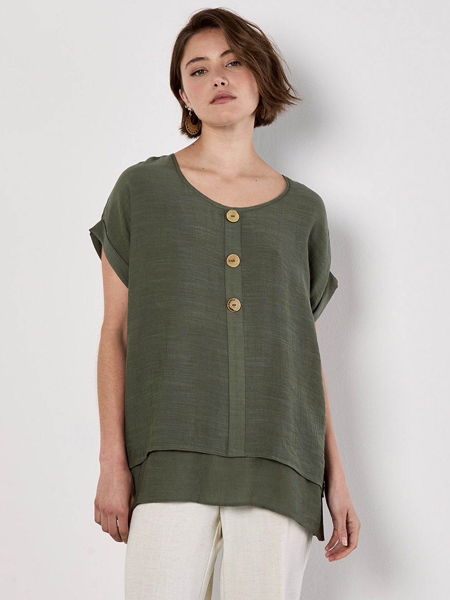 Apricot Blusentop Mehrlagiges Blusentop . mit Kokosknöpfen