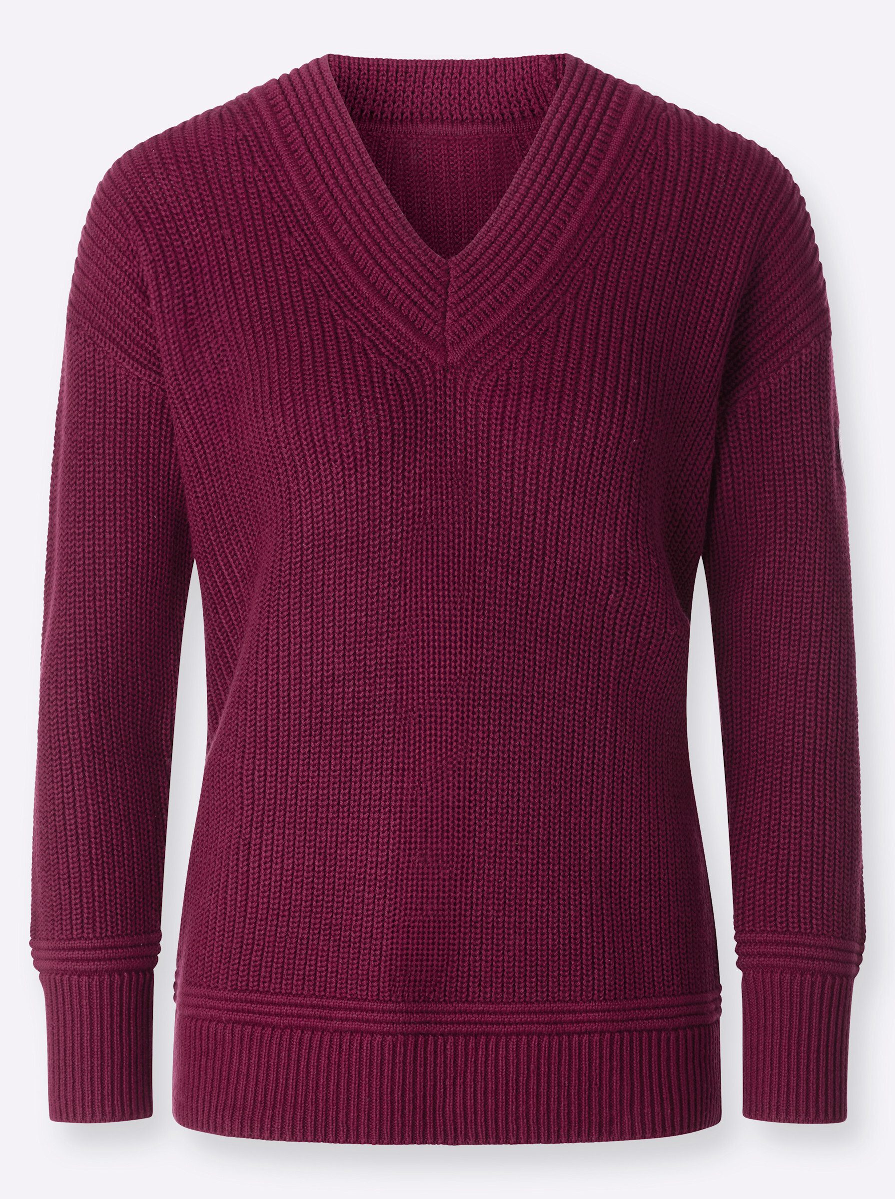 Witt Strickpullover V-Ausschnitt-Pullover Langarm Rippoptik