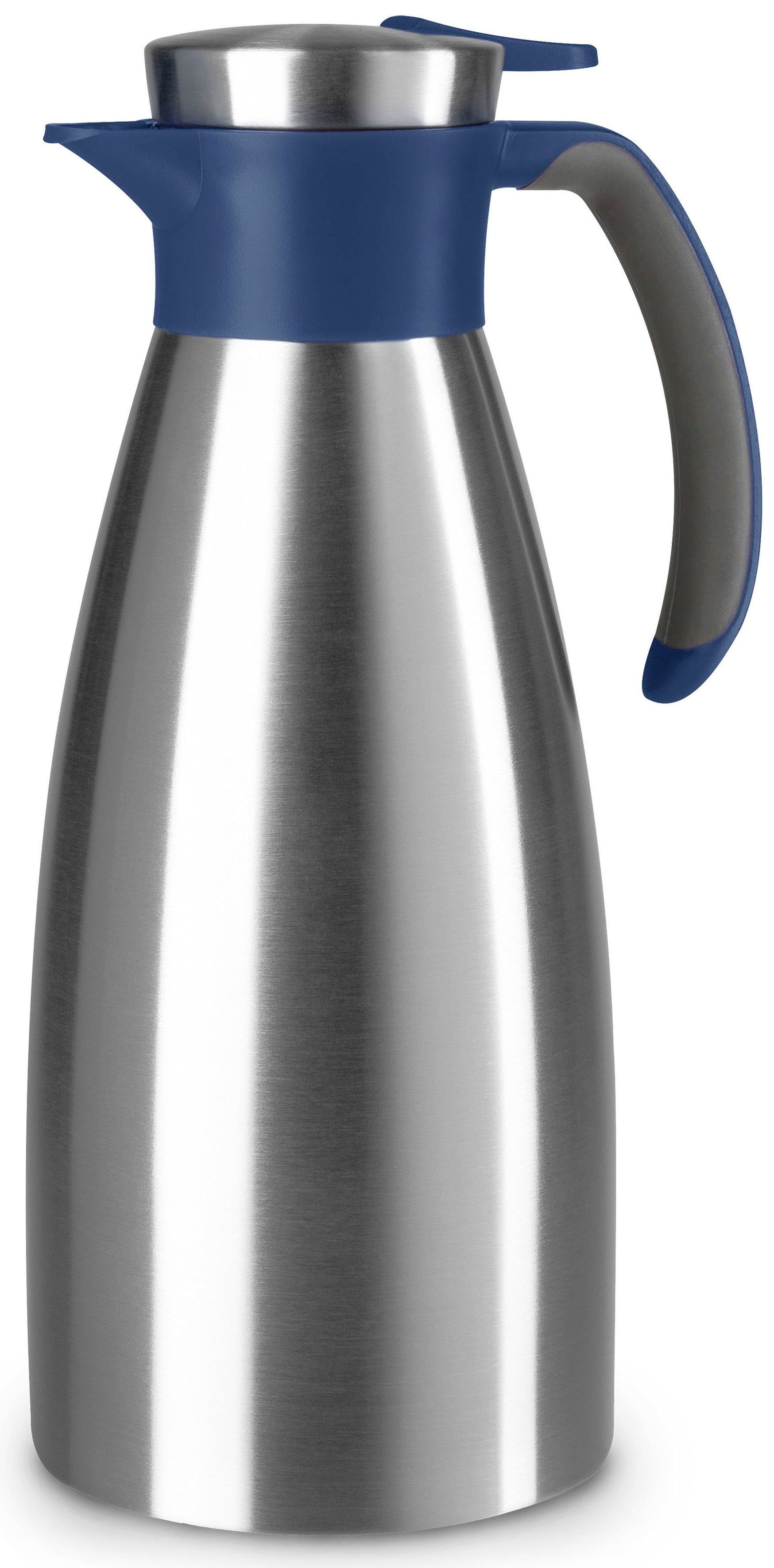 Emsa Isolierkanne Soft Grip, 1,5 l, (1-St), Quick Tip Verschluss, rutschfester Halt, 12 h heiß, 24 h kalt