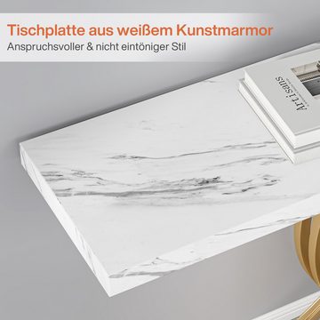 Tribesigns Konsolentisch Marmorimitat Gold, schmal Flurtisch, Metallrahmen, 100x29.5x80 cm