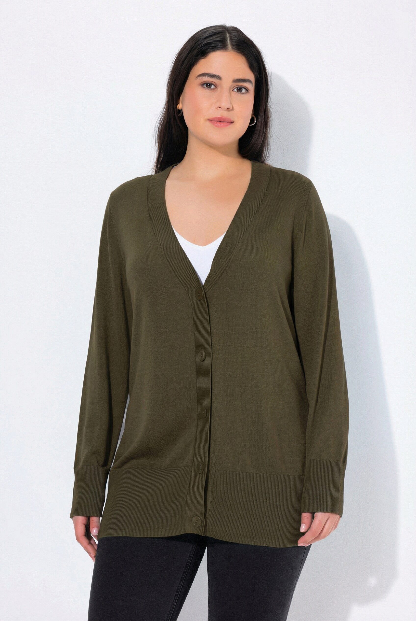 Ulla Popken Strickjacke Strickjacke V-Ausschnitt Knopfleiste Feinstrick
