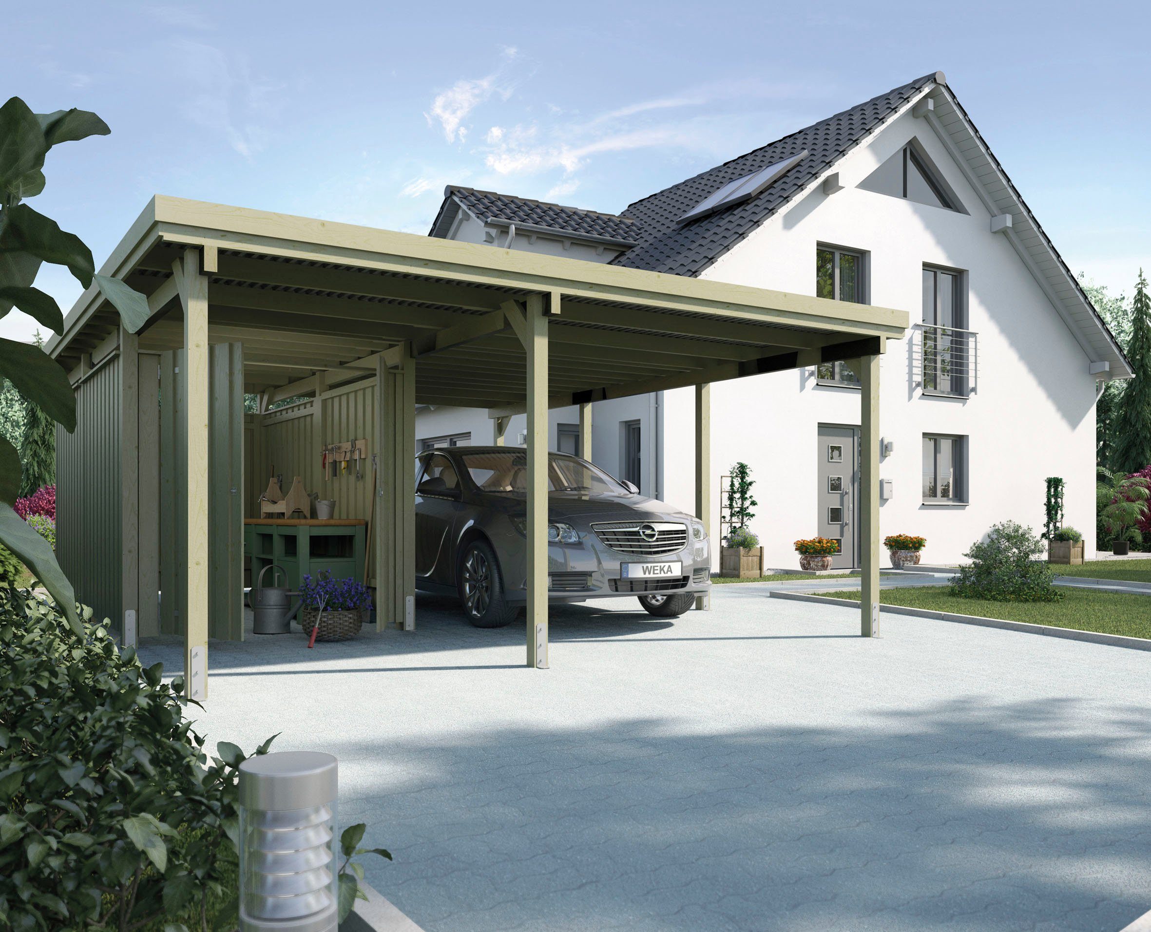weka Einzelcarport 607 Gr.2, BxT: 512x602 cm, 215 cm Einfahrtshöhe, inkl. XL Geräteraum