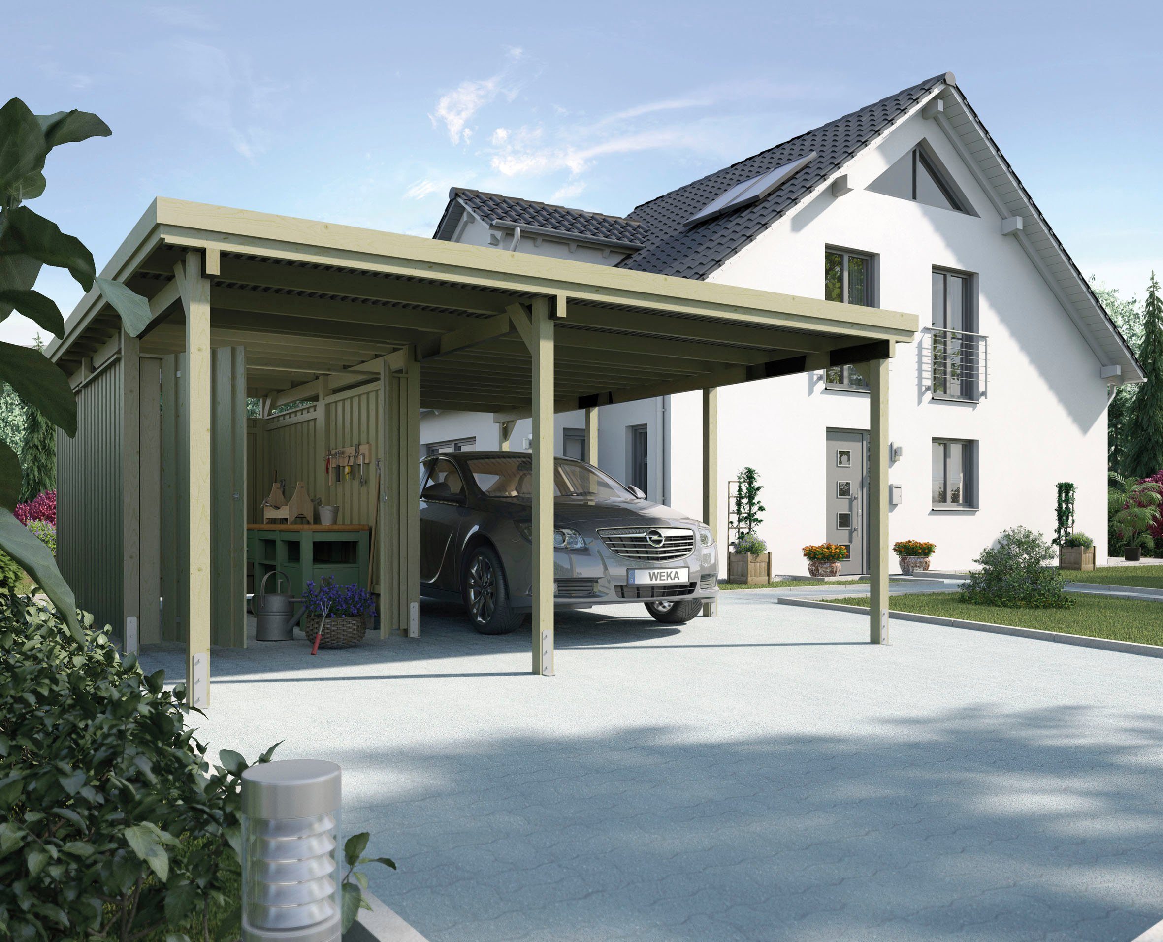 weka Einzelcarport 607 Gr.2, BxT: 215 cm, 512x602 XL inkl. Einfahrtshöhe, cm Geräteraum