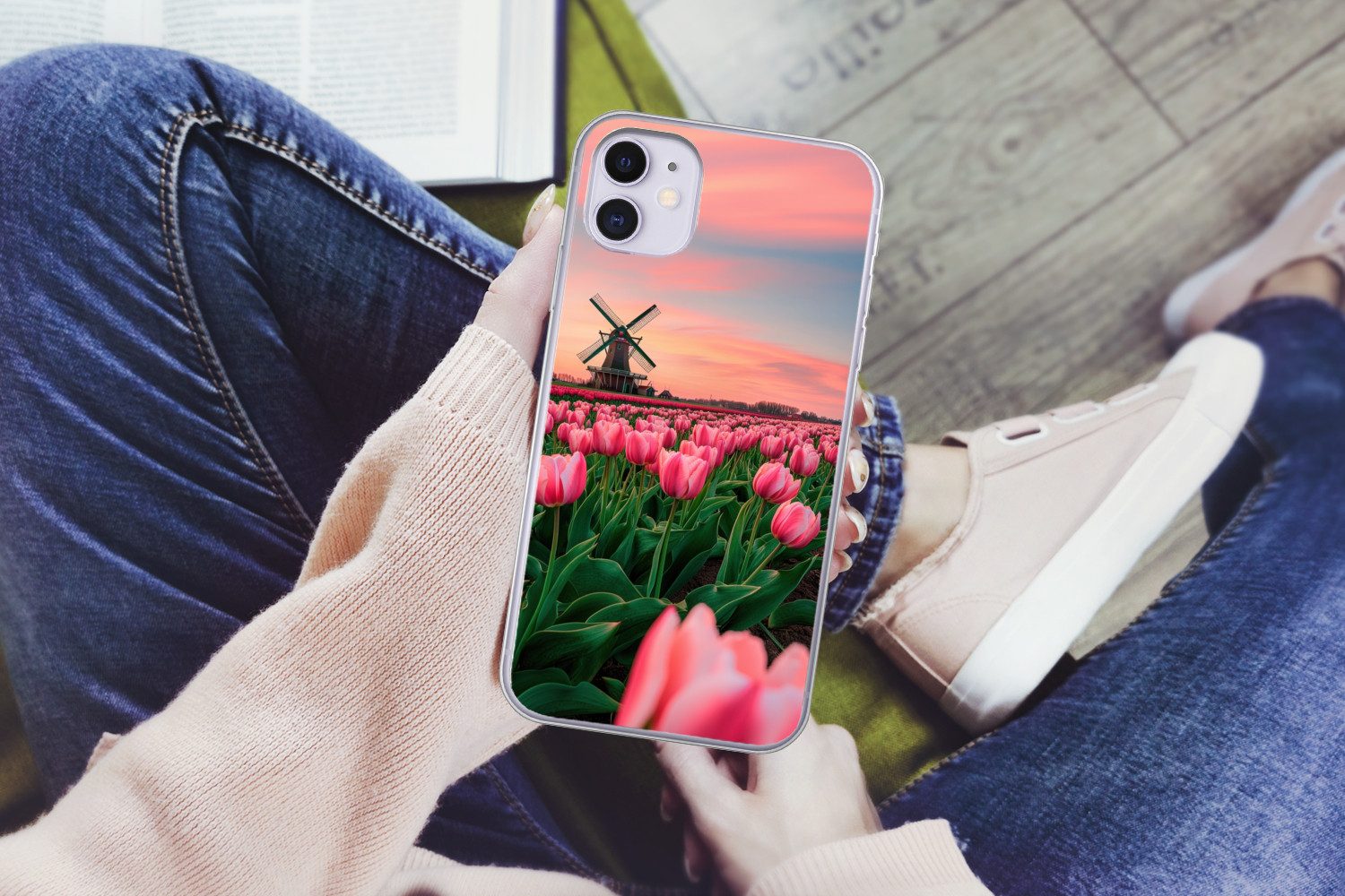 MuchoWow Handyhülle für Apple iPhone 11 Tulpen - Mühle - Niederlande, Smartphone-Bumper, Print, Handy Schutzhülle Dünn