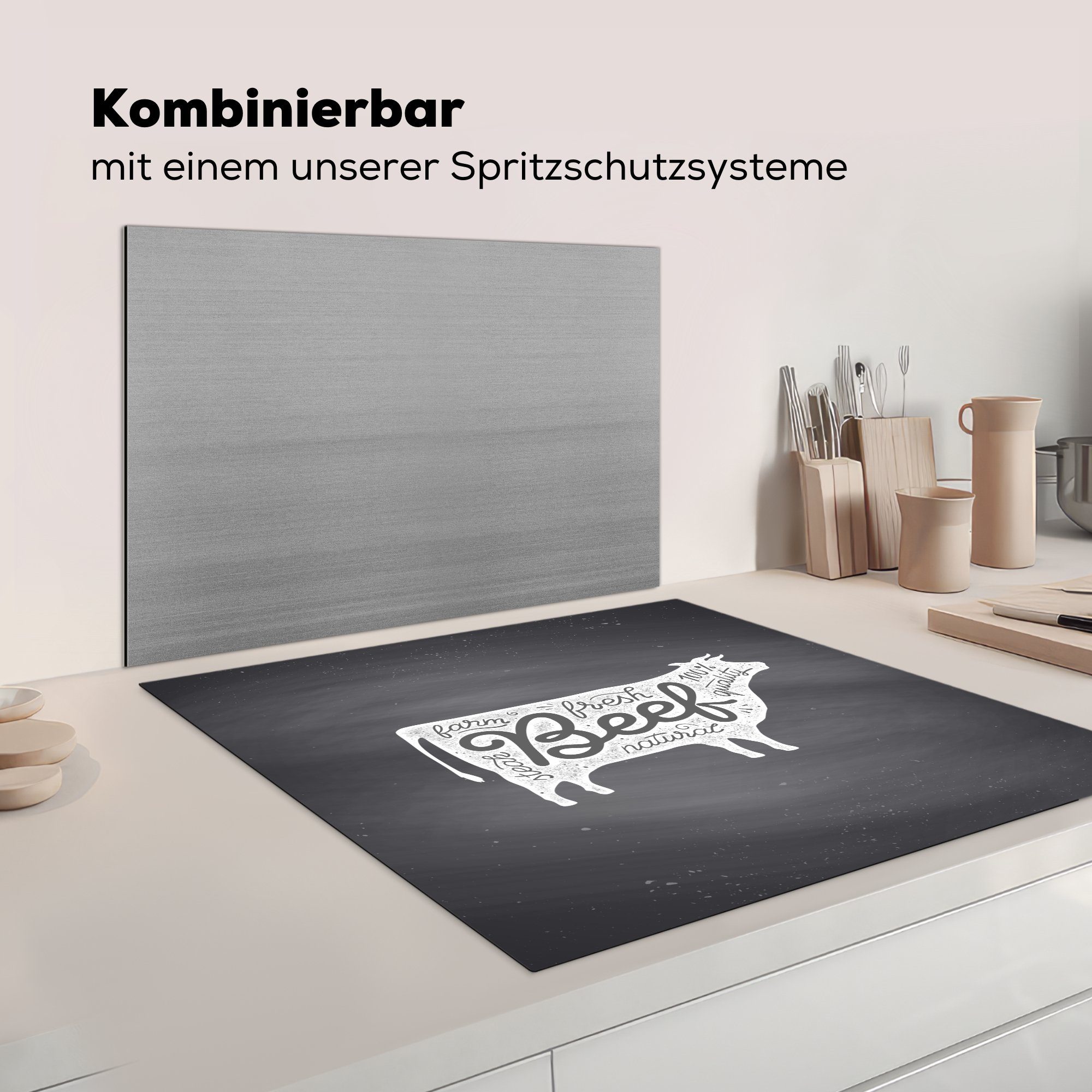 tlg), Ceranfeldabdeckung, MuchoWow Kuh Arbeitsplatte Steak, - Herdblende-/Abdeckplatte Vinyl, cm, küche für 78x78 - Tier (1