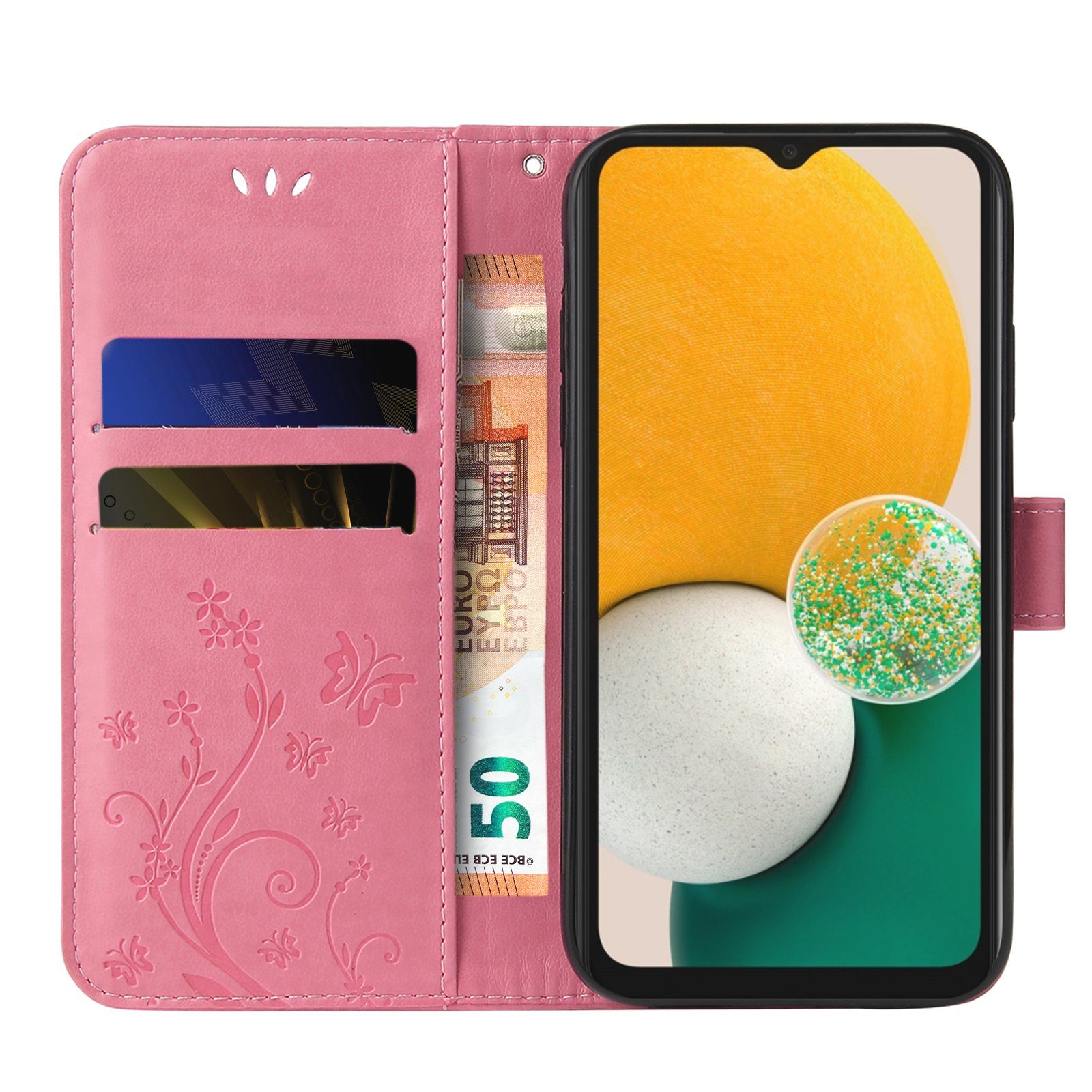 Tec-Expert Handyhülle Cover Tasche Hülle für Samsung Galaxy A13, A13 5G, A04s 6,6 Zoll, Klapphülle Case mit Kartenfach Fliphülle aufstellbar, Motiv Blumen