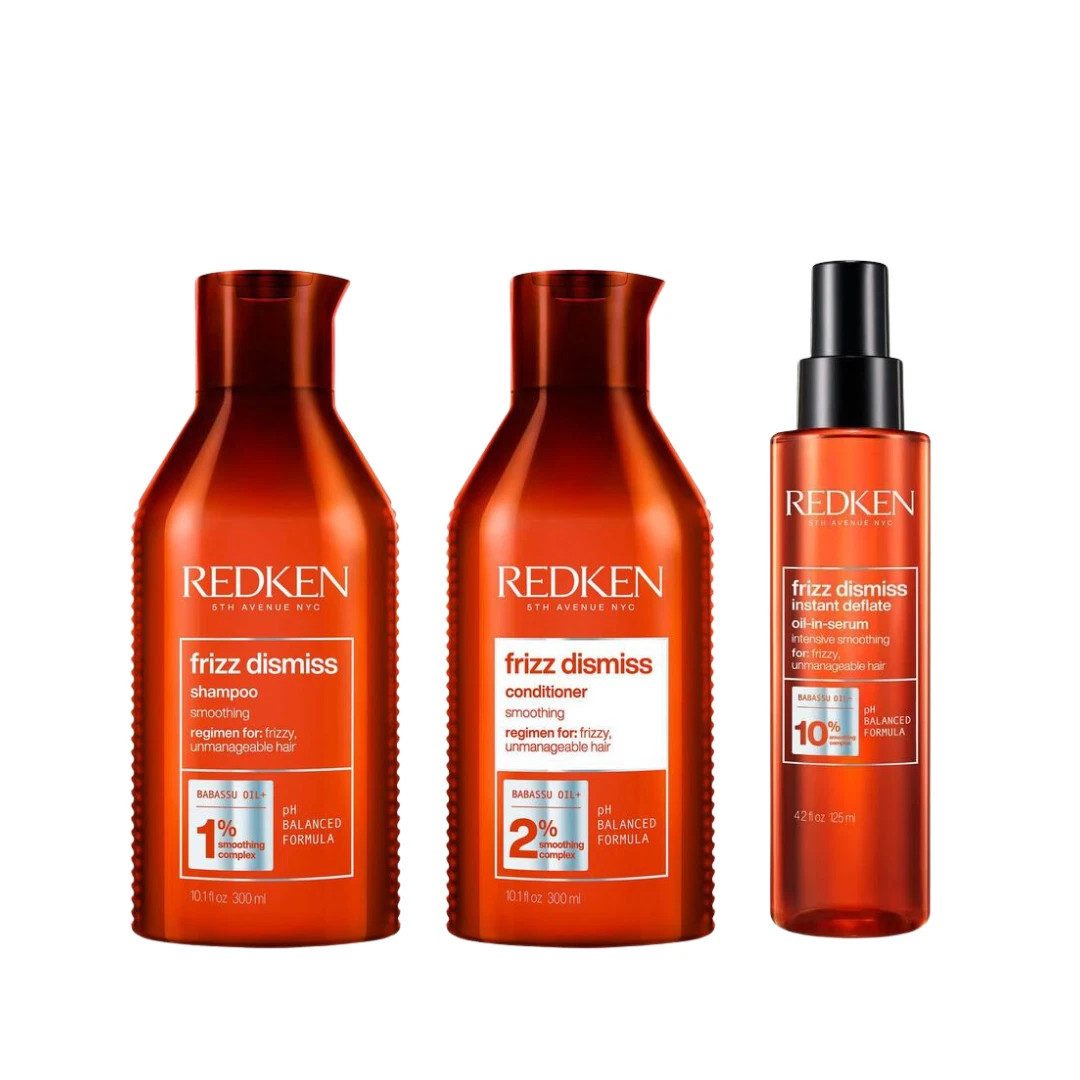 Redken Haarpflege-Set Redken Frizz Dismiss Anti-Frizz Pflegeset – Shampoo + Conditioner + Le, 3-tlg., reichhaltig