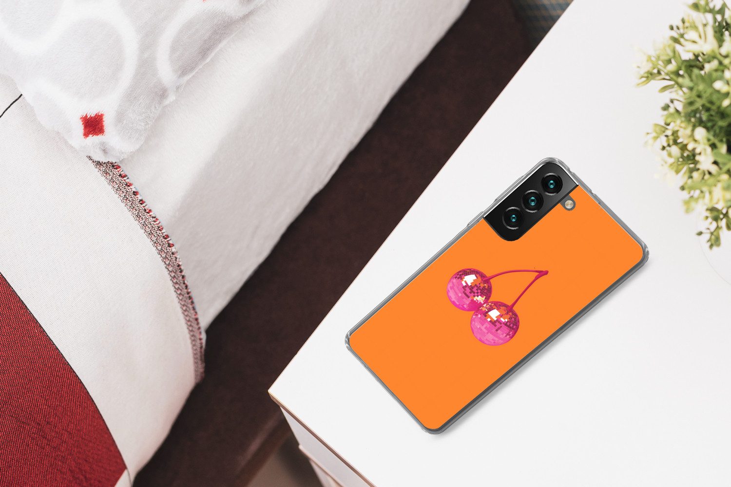 MuchoWow Handyhülle für Samsung Galaxy S22 Discokugeln - Kirsche - Spiegel - Rosa, Phone Case, Silikon, Schutzhülle Dünn