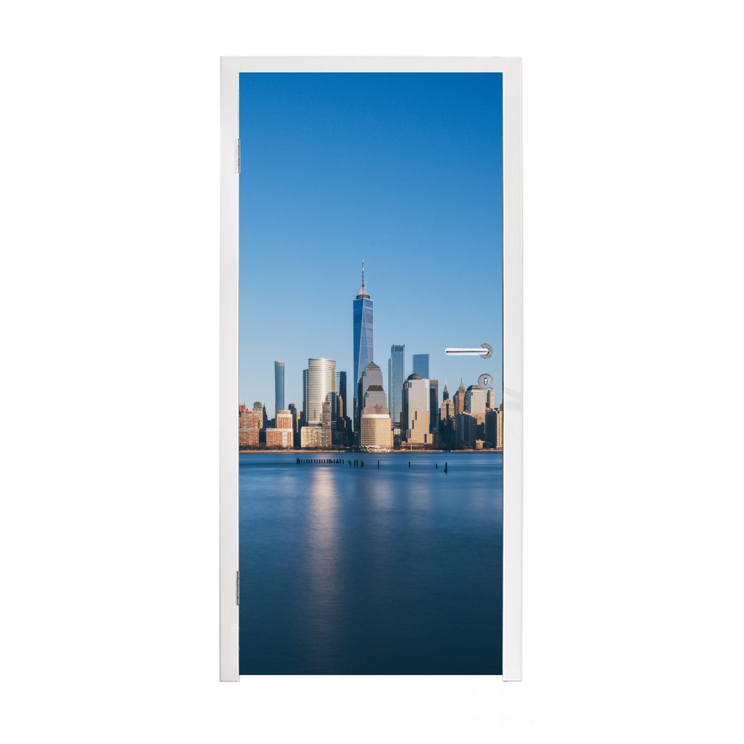 MuchoWow Türtapete New York - Skyline - Blau, Matt, bedruckt, (1 St), Fototapete für Tür, Türaufkleber, 75x205 cm