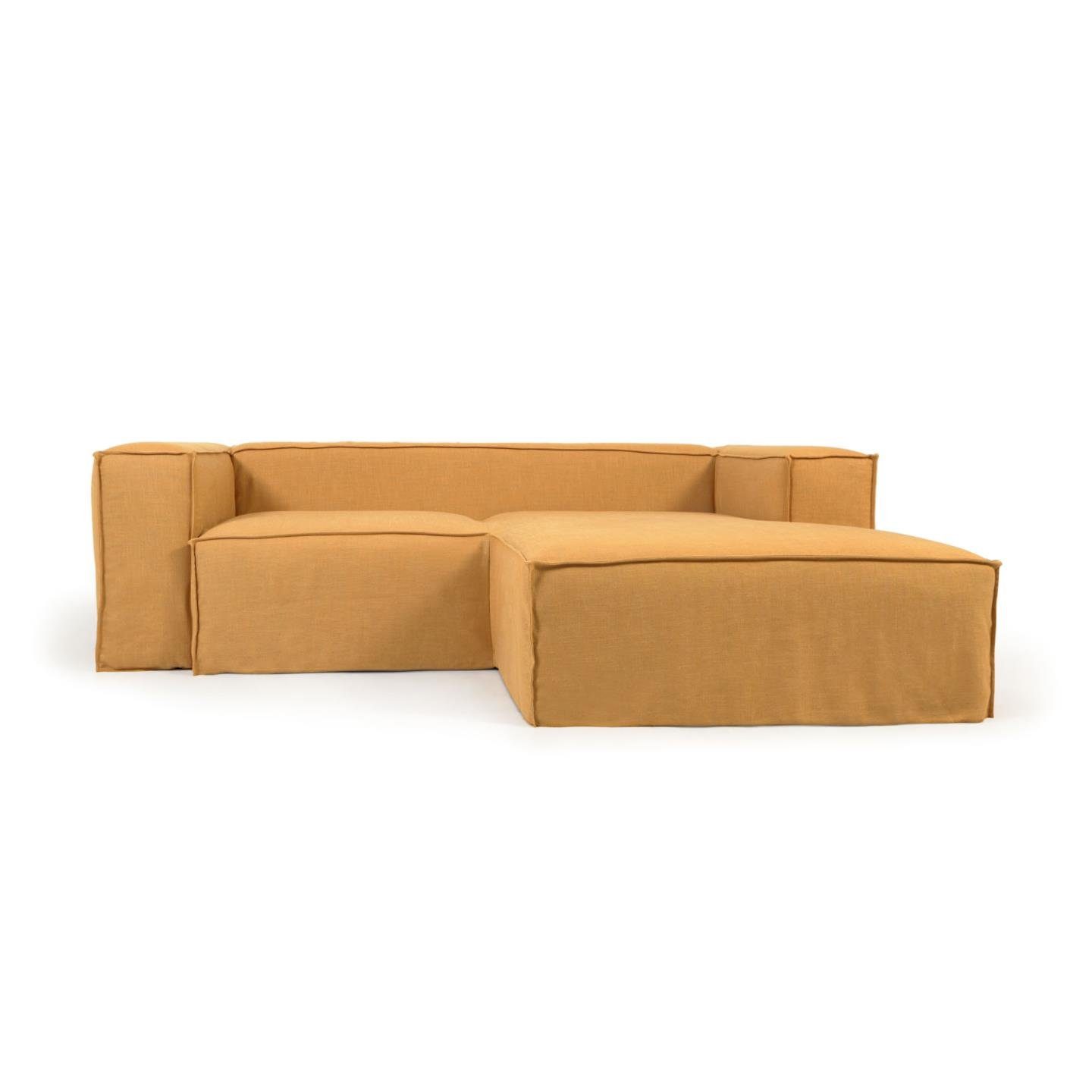 Natur24 Sofa Sofa Blok 2-Sitzer gelb Longchair rechts Bezug abnehmbar 240cm Couch