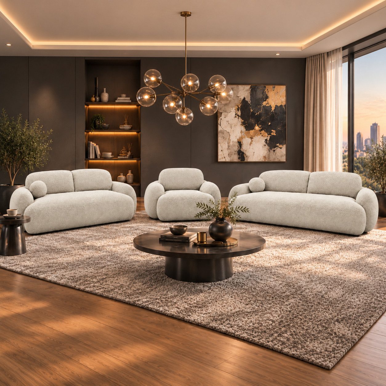 M-Punkt24 Sofa Sofa - Set VERONA 3-2-1 mit Bettfunktion BUBBLE SOFA, Set, Creme, mit Bettfunktion, BOUCLE, Edel, Luxus, Glamour, Hohe Qualität, Made in Europe,  – Bild 3 von 5