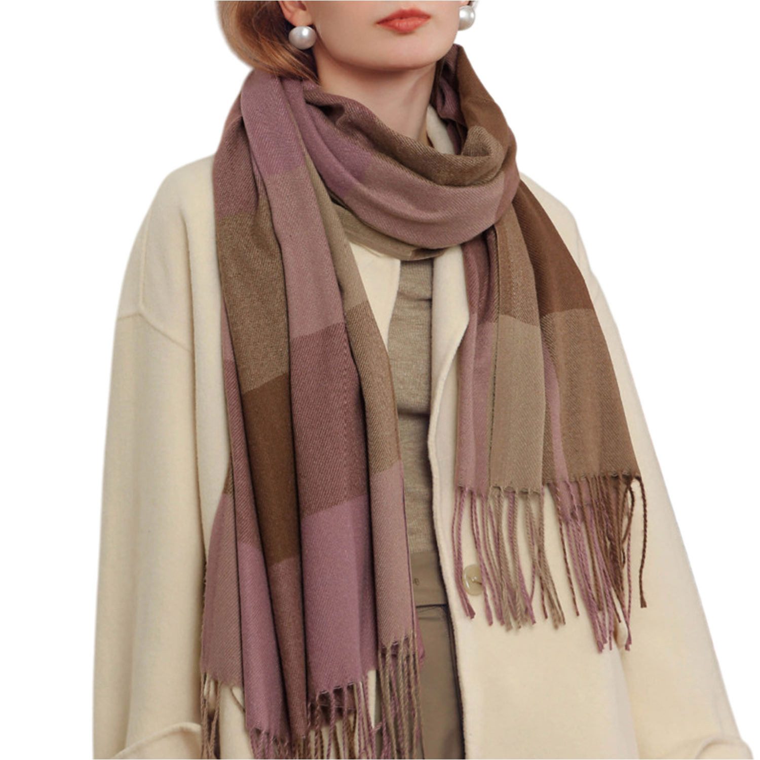 Refttenw Halstuch Damen Winter Kariert Winterschal,Damenschal Mit Quasten,Poncho