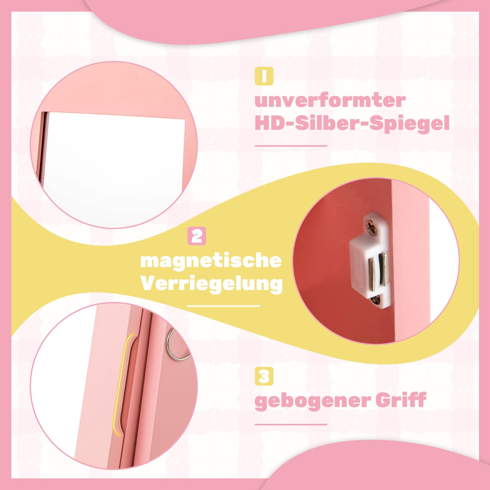 COSTWAY Schmuckschrank Kinder Spiegelschrank mit Haken, Ablagen & Schublade günstig online kaufen