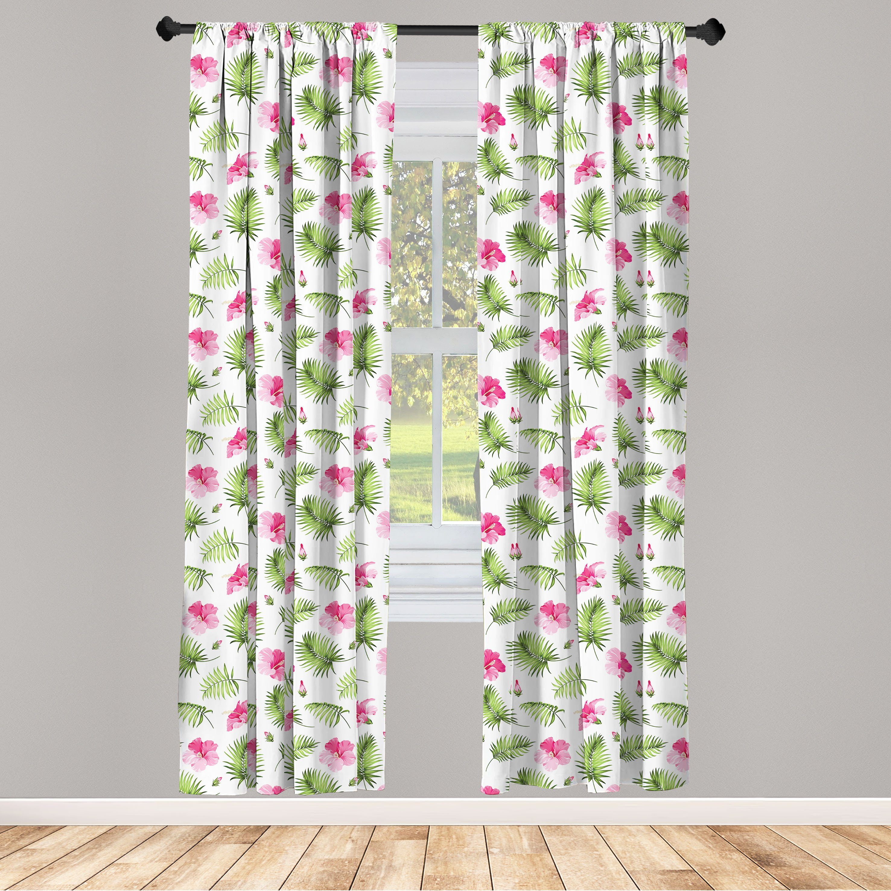 Gardine Vorhang für Wohnzimmer Schlafzimmer Dekor, Abakuhaus, Microfaser, Tropisch Rosa Hibiscus Palm