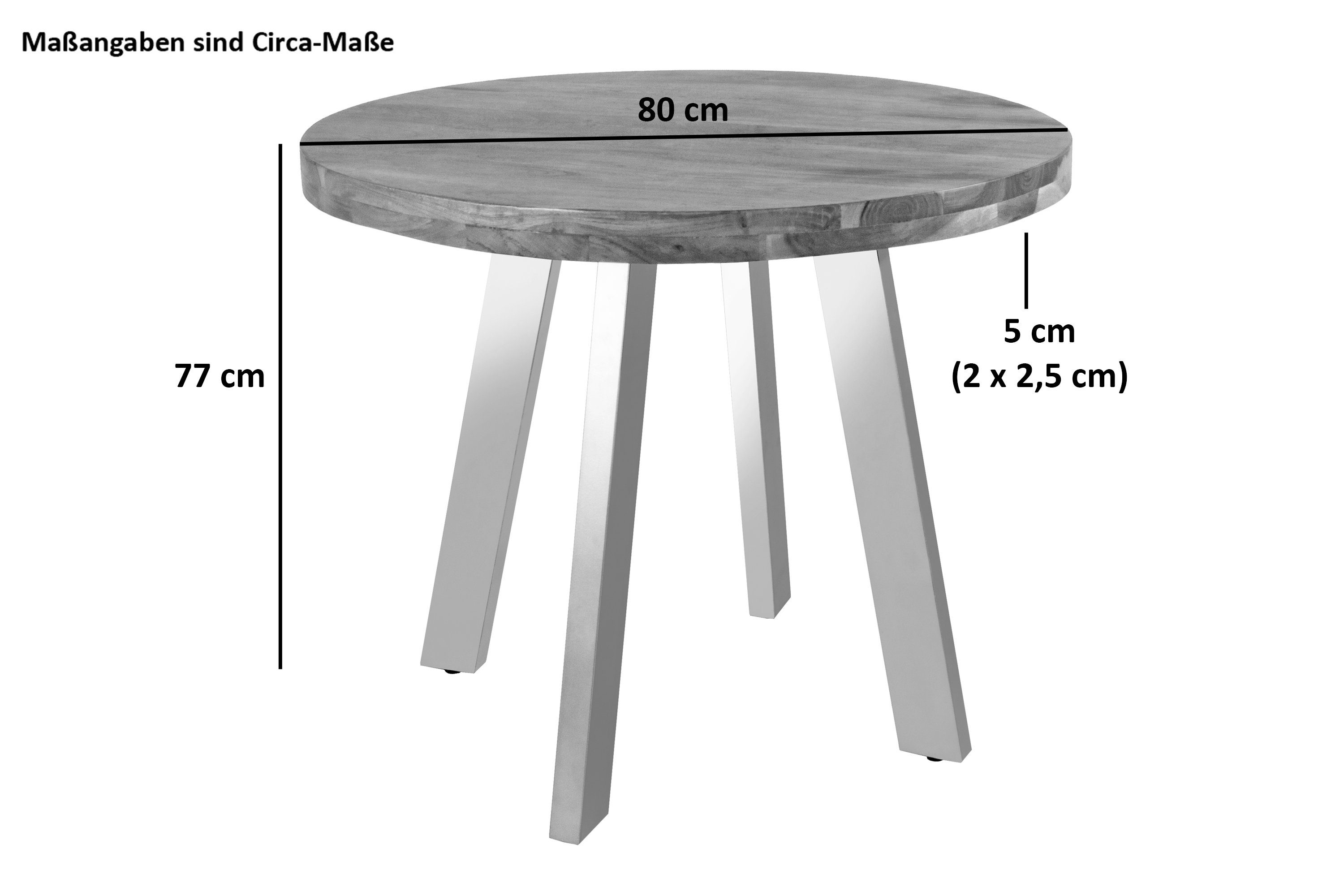 4-Fußgestell Akazienholz, Samira, | nussbaum runde SAM® silber Esstisch aus Tischplatte, Metall