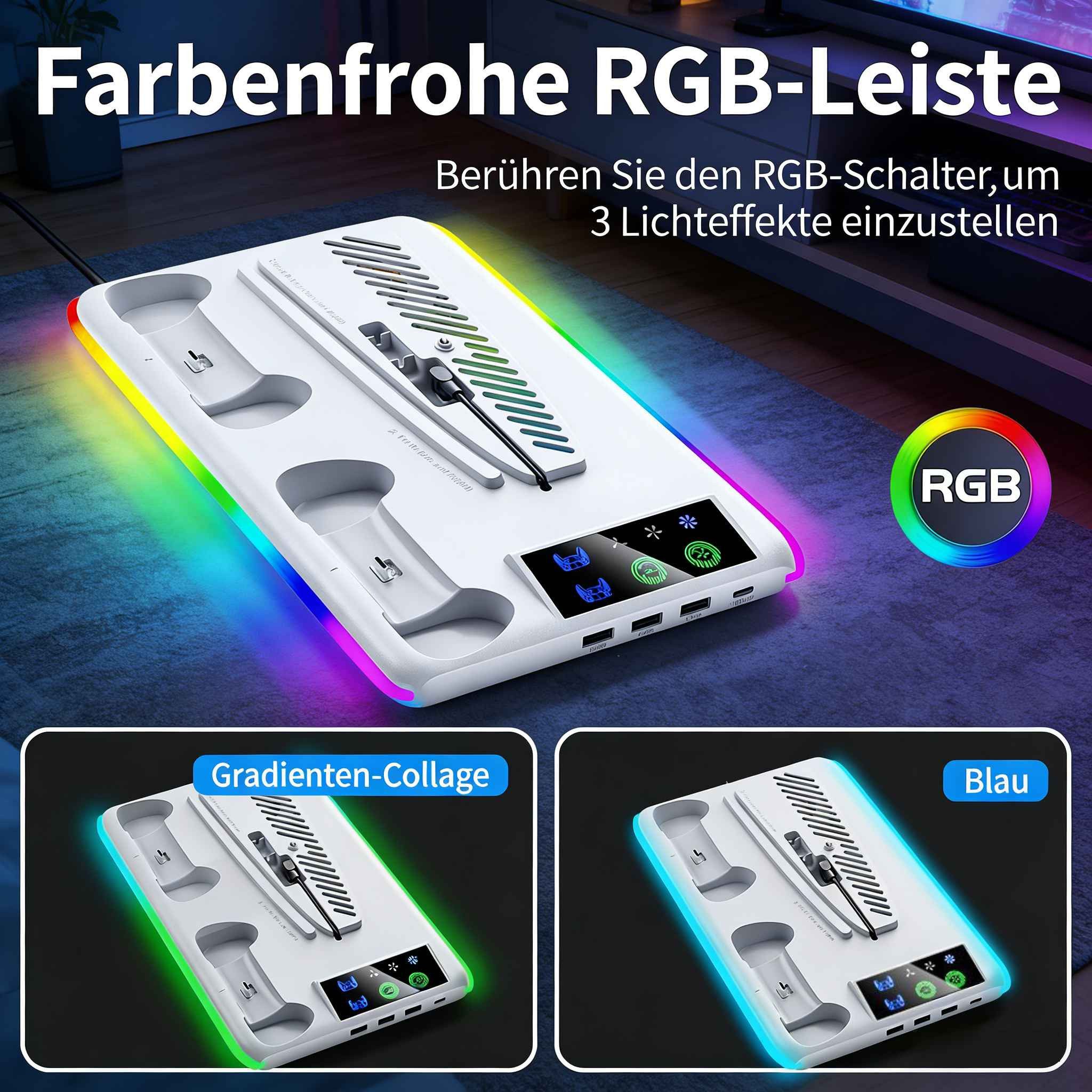 BBG PS5 Kühlständer für PS5 / PS5 Slim / PS5 Pro Ladestation (2800 mA, mit Headset-Halter & USB-Hub, Geräuscharm Lüfter, für PS5, PS5 Slim und PS5 Pro (Digital  – Bild 4 von 5
