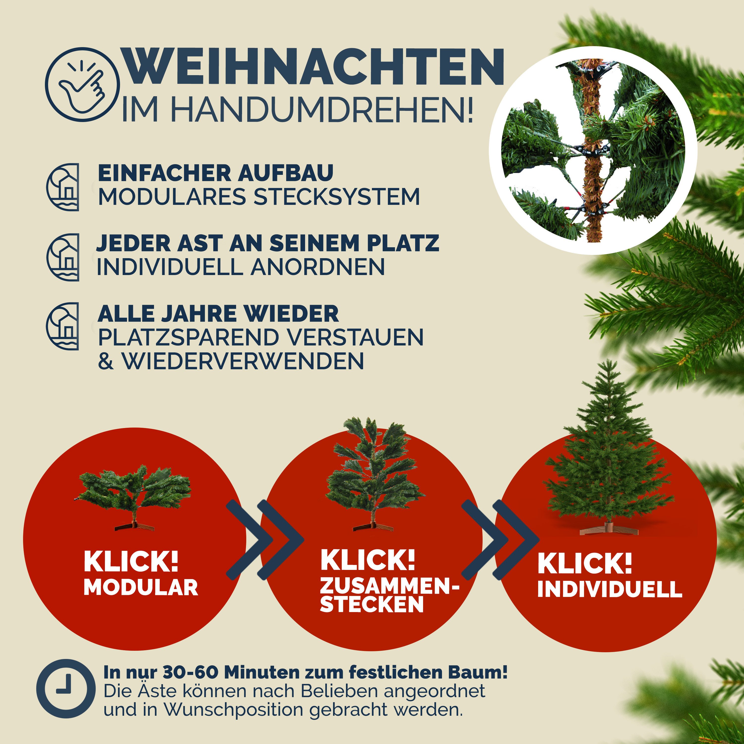 Casaria Künstlicher Weihnachtsbaum Premium, L 150cm XL 180cm XXL 220cm FSC-zertifiziert Holz naturgetreu PE PVC – Bild 3 von 5