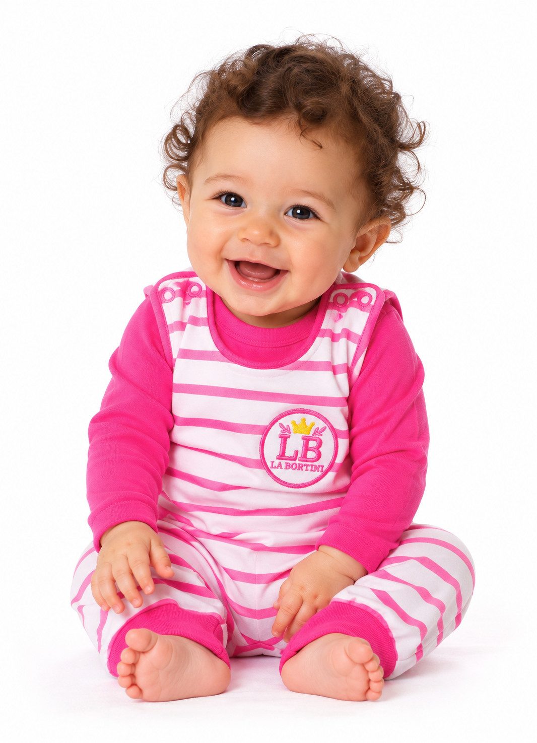 La Bortini Strampler Baby Anzug Erstlingsset Latzhose Langarmshirt in pink (für Mädchen, Erstlingsausstattung 2-teilig, Stramplerhose und Shirt langarm) für Neugeborene, 44 50 56 62 68 74 80