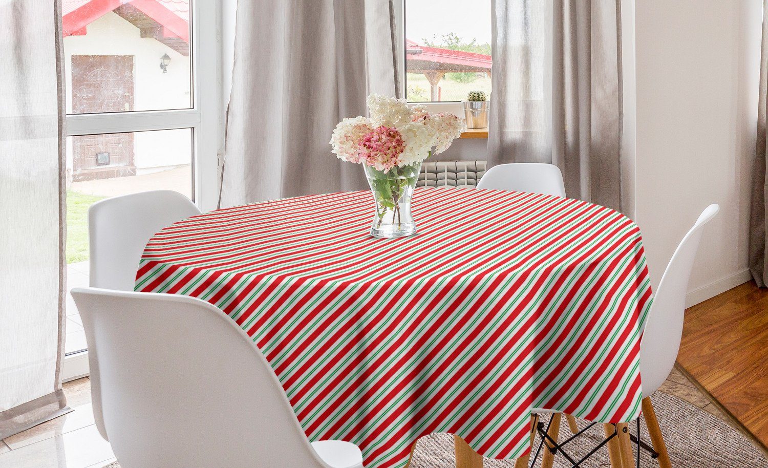 Tischdecke Esszimmer Zuckerstange Tischdecke Abdeckung für Küche bicolor-Streifen Kreis Dekoration, Abakuhaus