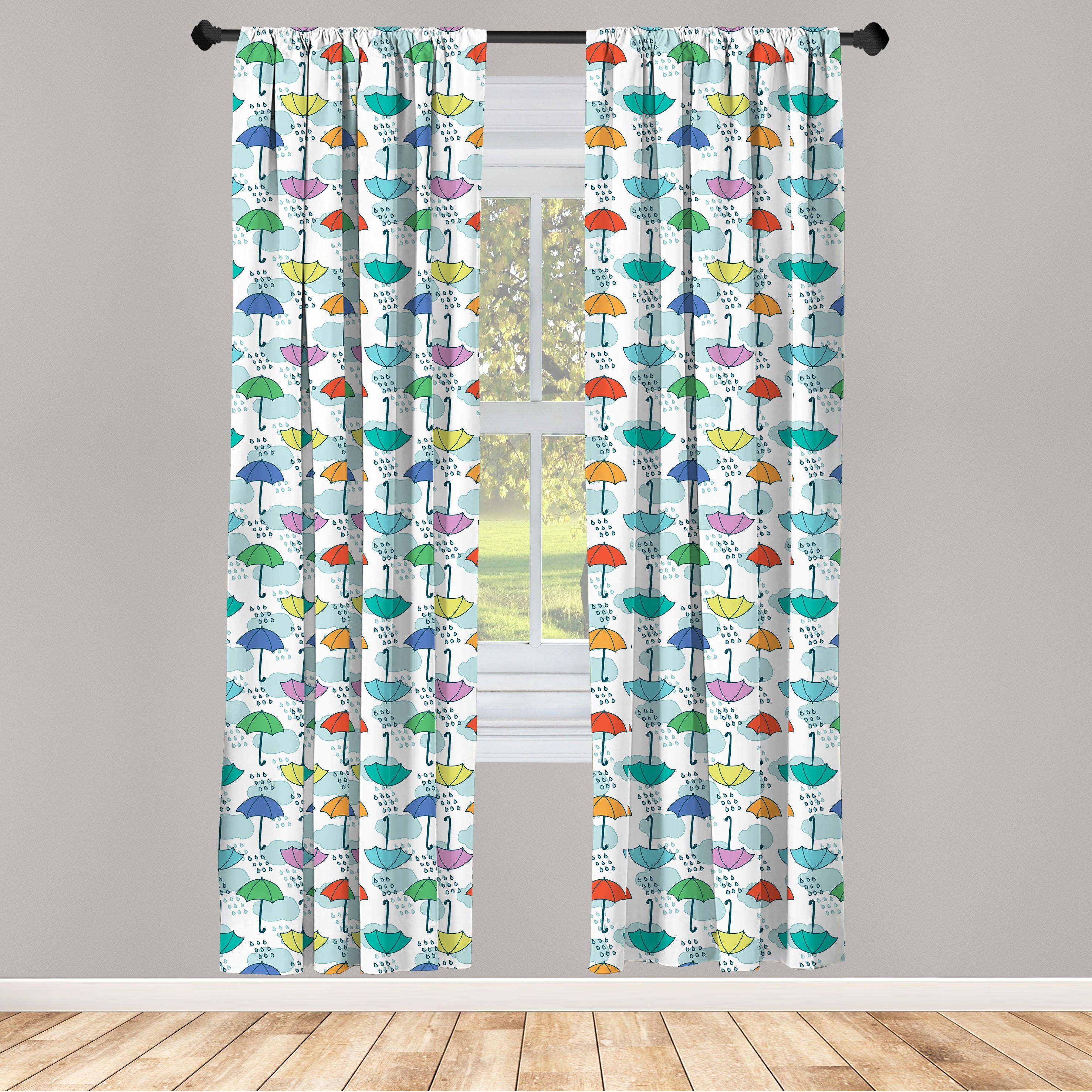 Gardine Vorhang für Wohnzimmer Schlafzimmer Dekor, Abakuhaus, Microfaser, Regenschirm Sonnenschirm-Muster im Regen