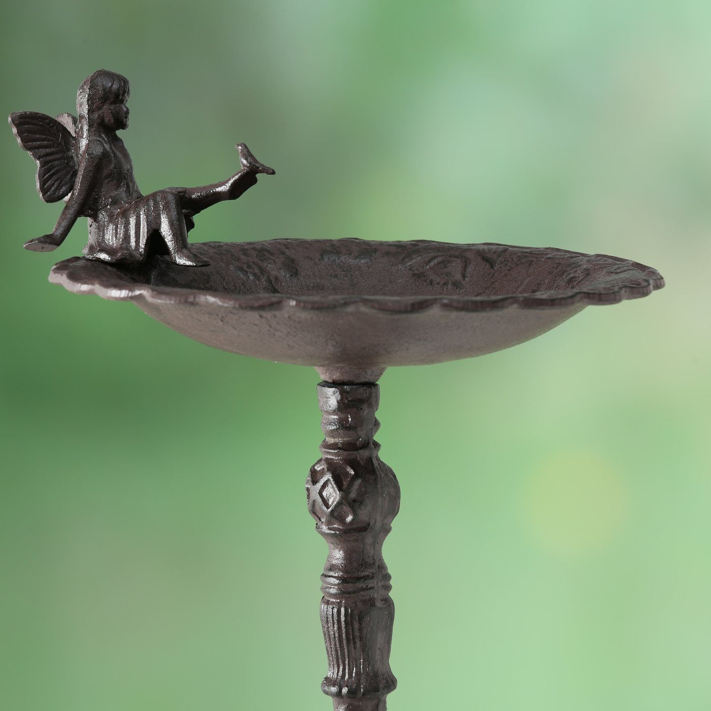 MF Vogeltränke Premium Vogeltränke mit Fee aus Gusseisen in Braun matt - 64cm Höhe