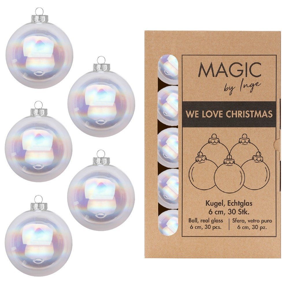 MAGIC by Inge Weihnachtsbaumkugel, Weihnachtskugeln Glas 6cm 30 Stück - Klar Irisierend