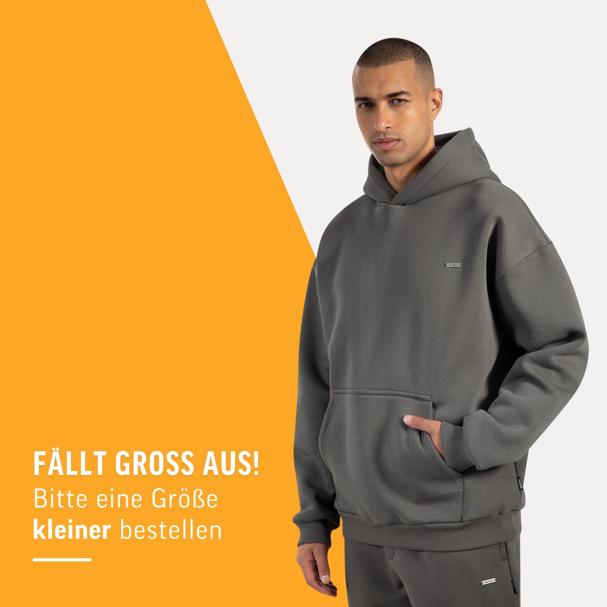 Smilodox Hoodie Dawson, Hochwertiger Kapuzenpullover im Oversize Fit, Sweatshirt Sweater Lässig Kängerutasche Metallabel hoher Baumwollanteil
