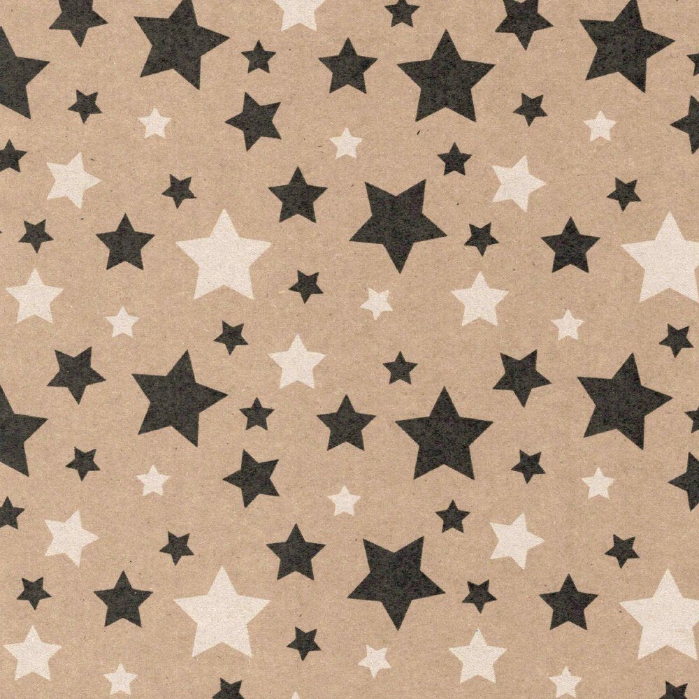 Geschenkpapier, Muster natur braun 2m x mit Geschenkpapier Sterne Star 70cm Rolle