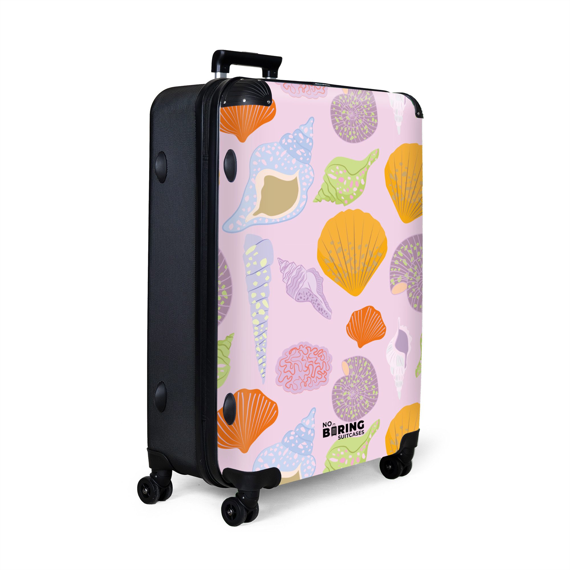 NoBoringSuitcases.com© Hartschalen-Trolley Rosa mit bunten Muscheln günstig online kaufen