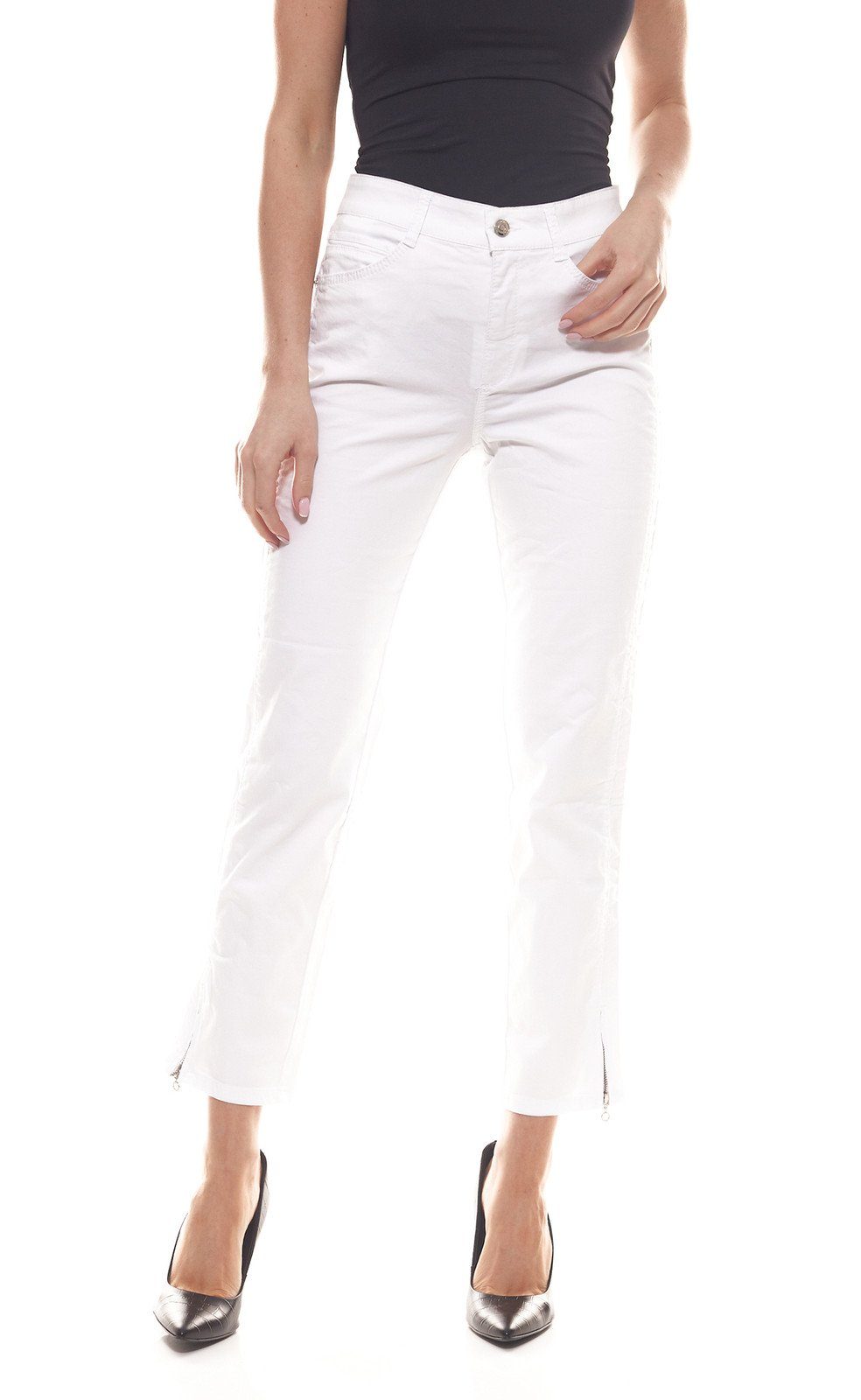 MAC 7/8-Hose MAC Angela 5 7/8-Hose modisch schlichte Sommer-Hose Damen  Stoff-Hose 5-Pocket-Style Weiß