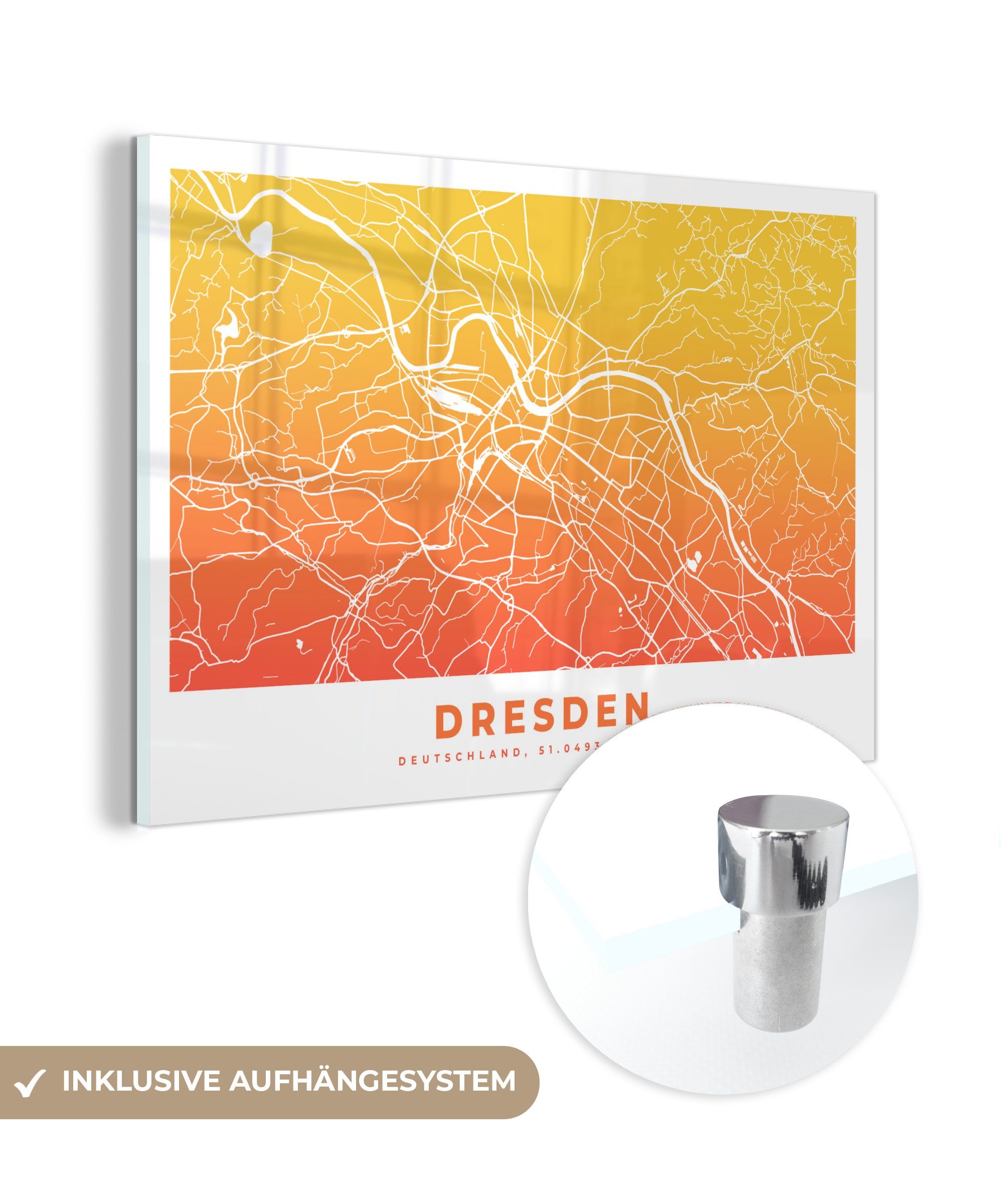 MuchoWow Acrylglasbild Dresden - Stadtplan - Deutschland, (1 St), Acrylglasbilder Wohnzimmer & Schlafzimmer