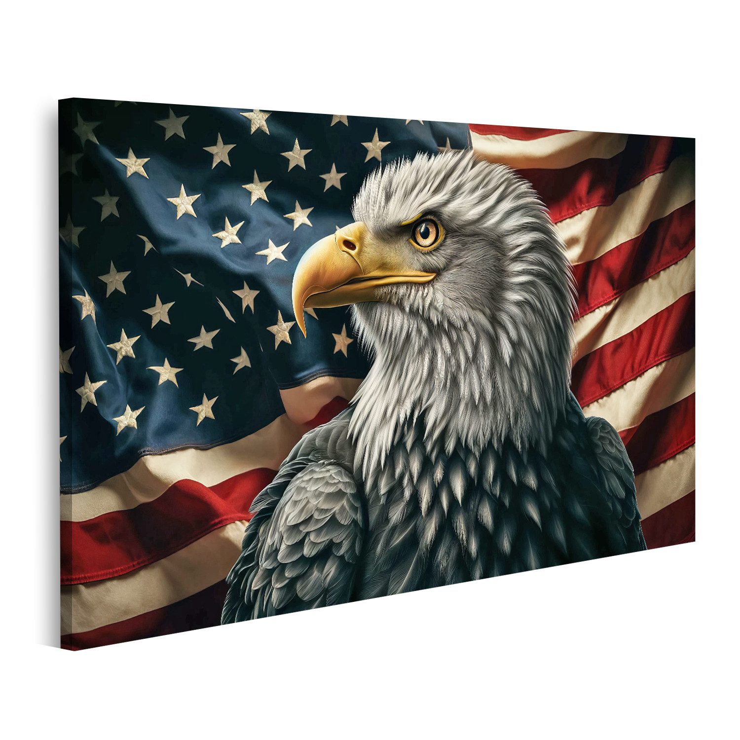 islandburner Leinwandbild See Adler Porträt vor Vintage USA Flagge