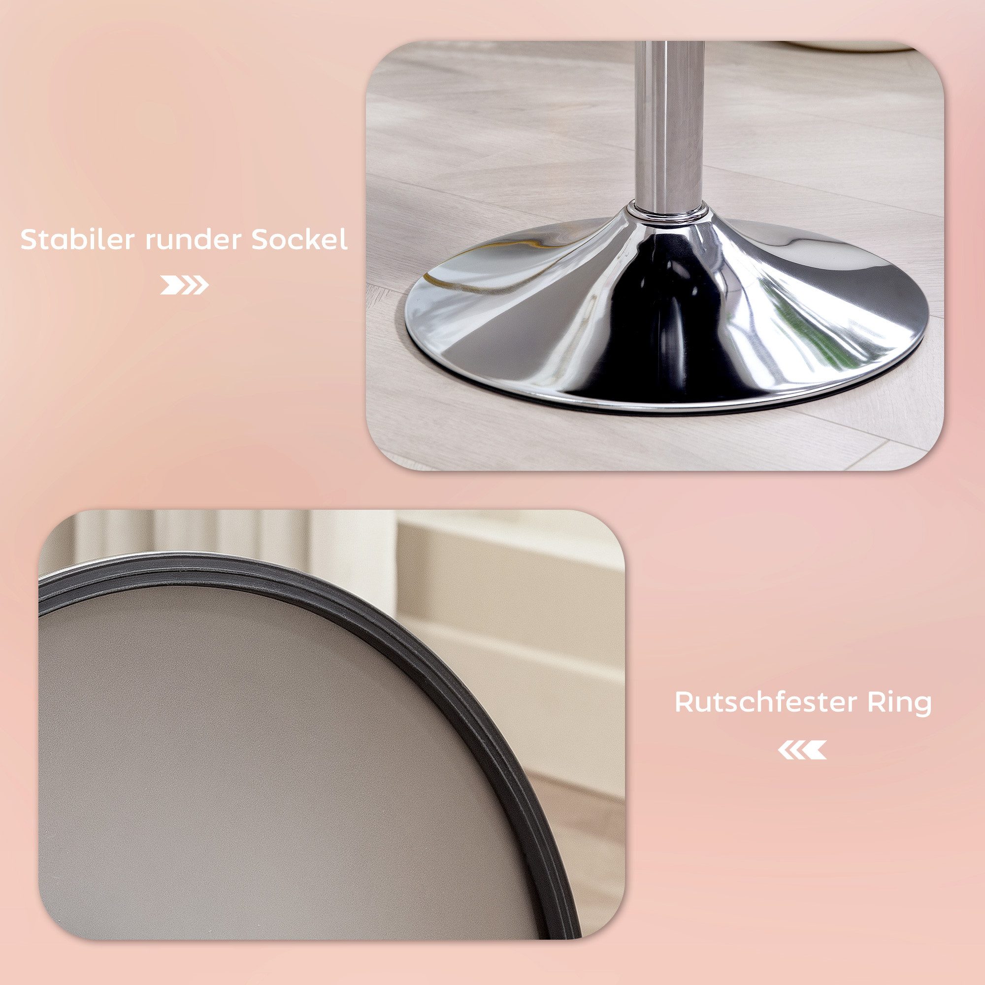 HOMCOM Barhocker mit Metallgestell, Cordoptik, Fußstütze (höhenverstellbar Küchenstuhl, 1 St., gepolstert 360° drehbar Barstuhl), für Küche, Wohnzimmer, Esszimmer Rosa
