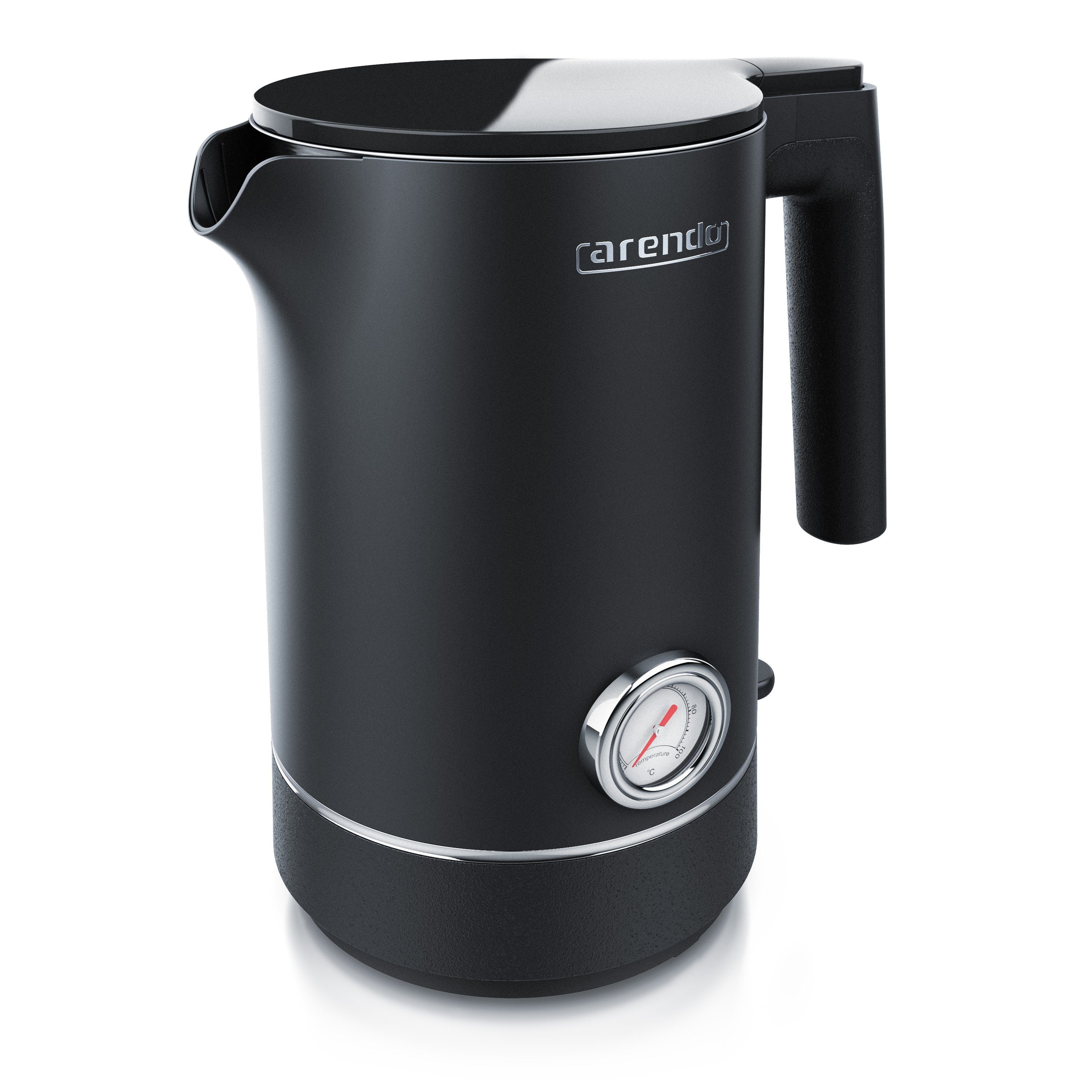Arendo Wasserkocher, 1,5 l, 1800 W, Edelstahl, Doppelwand-Design, mit analoger Temperaturanzeige 0°- 100°C