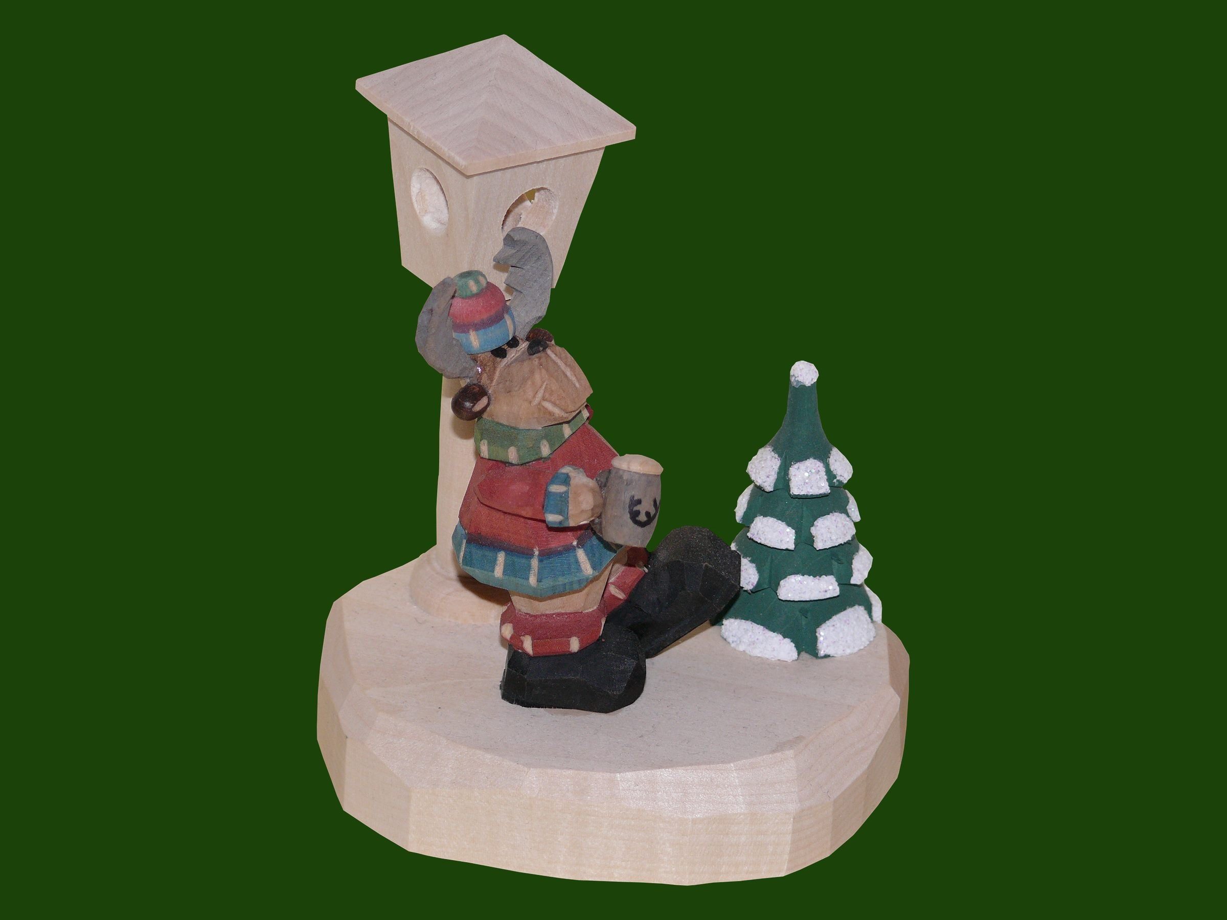 Weihnachtsfigur Elch Biertrinker geschnitzt 9 cm bunt