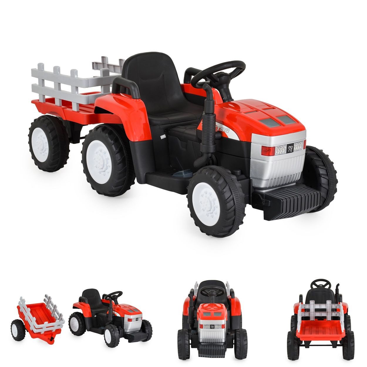 Moni Elektro-Kinderauto Dallas, Belastbarkeit 30 kg, Anhänger, Fernbedienung, 2 Motoren, Kunststoffreifen, Lichter