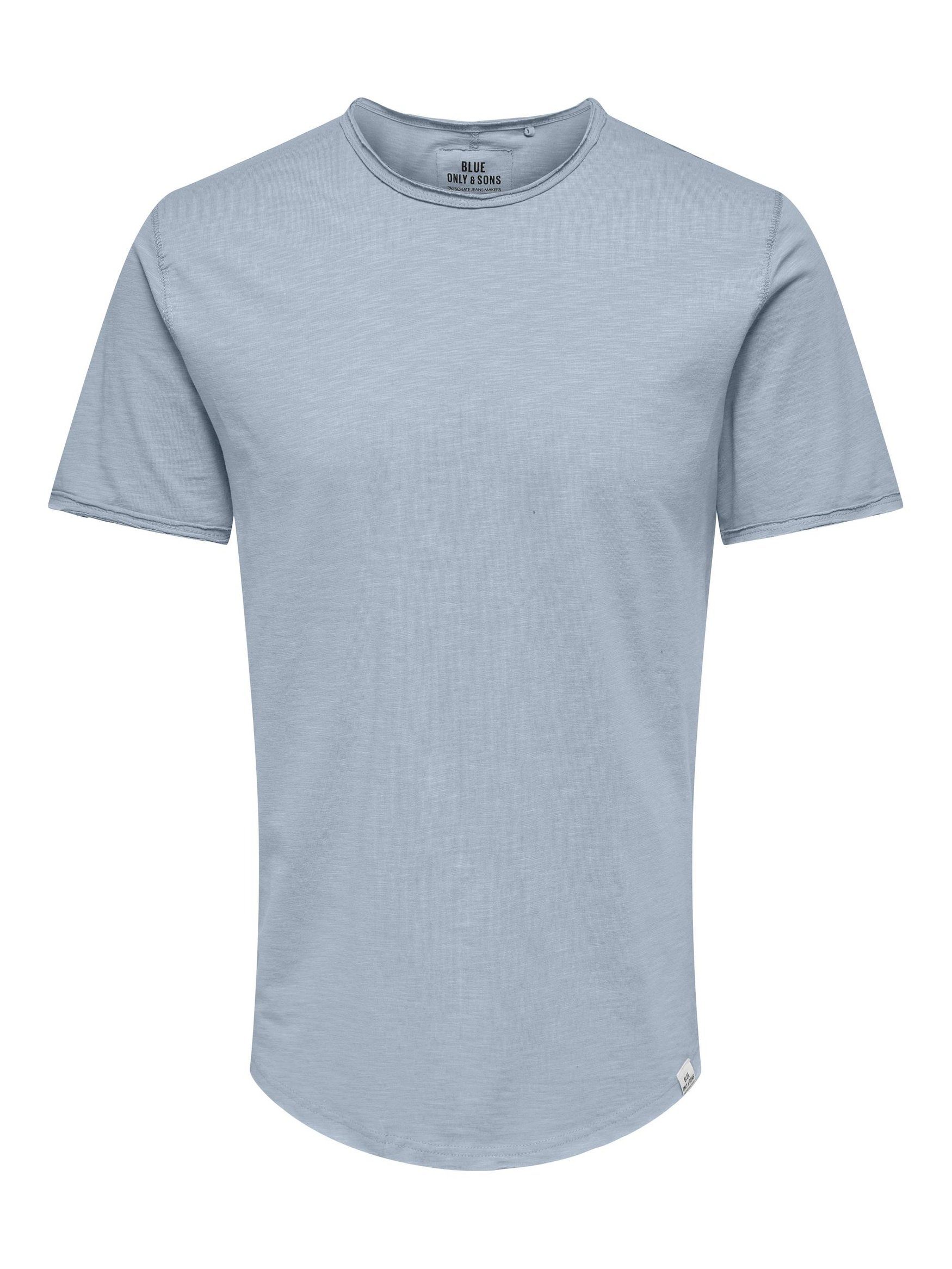 ONLY & SONS T-Shirt Langes Rundhals T-Shirt Einfarbiges Kurzarm Basic Shirt ONSBENNE 4783 in Hellblau