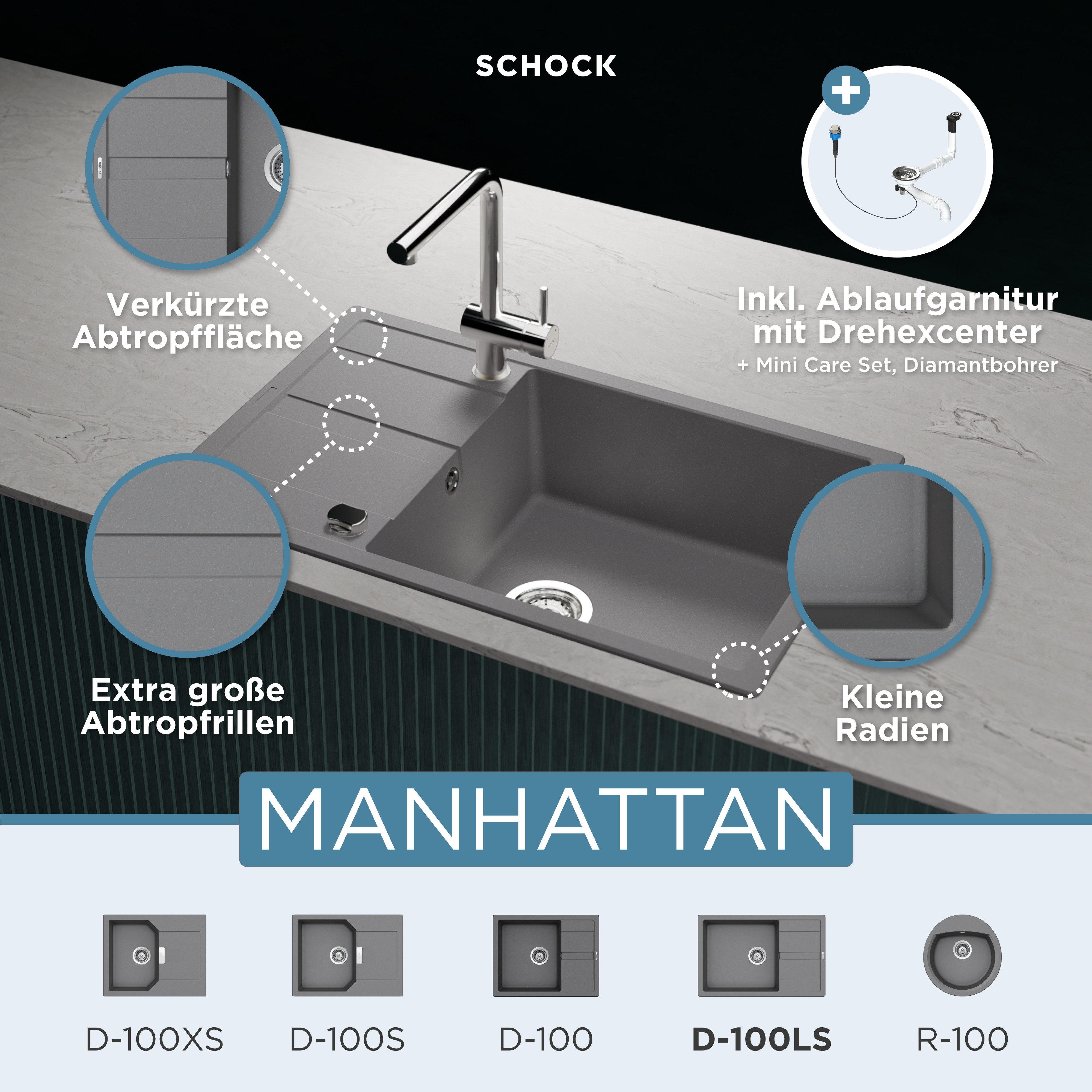 Schock Granitspüle Manhattan D-100LS, rechteckig, 78/50 cm
