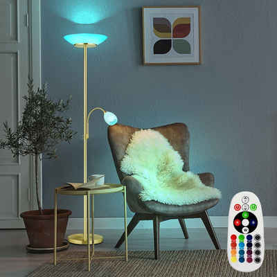 etc-shop LED Stehlampe, Leuchtmittel inklusive, Warmweiß, Farbwechsel, Decken Fluter dimmbar messing Steh Leuchte Glas weiß