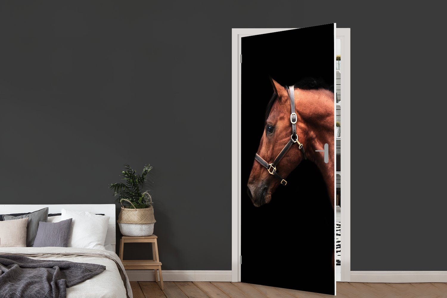 Pferd Leicht Türaufkleber, Matt, bedruckt, (1 Halfter, St), Fototapete Tür, cm 75x205 MuchoWow - Türtapete - für