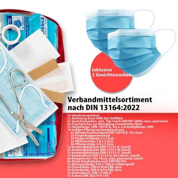 BigDean KFZ-Verbandtasche 2x Verbandtasche Verbandstasche rot DIN 13164:2022