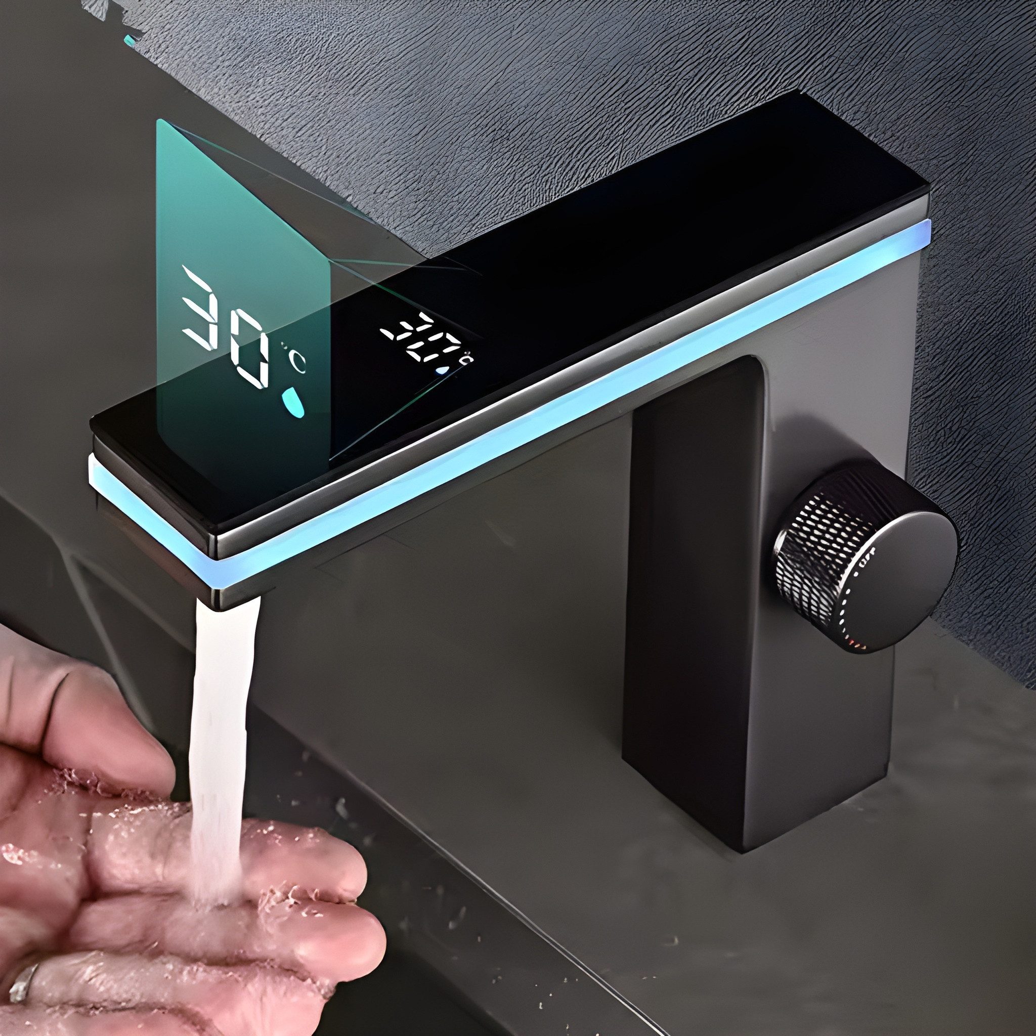 Athlix Elektrischer Wasserhahn Display Wasserhahn Badezimmer Waschbecken LED Elektrisch, Digitale Anzeige, Modernes Design, Hochwertige Verarbeitung
