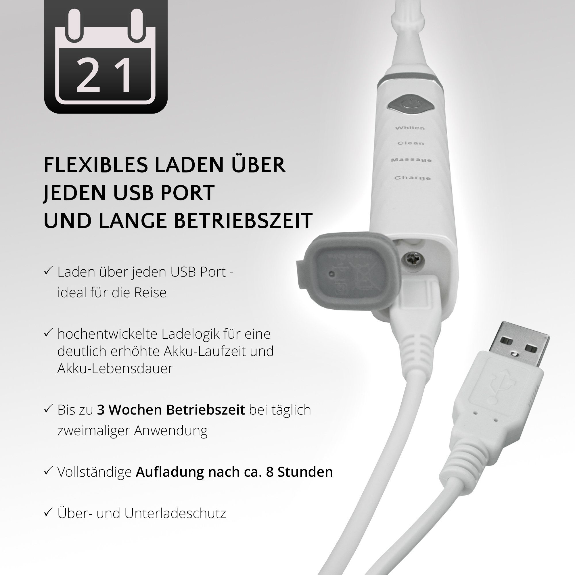 AILORIA Schallzahnbürste FLASH TRAVEL, Easy-Start-Programm