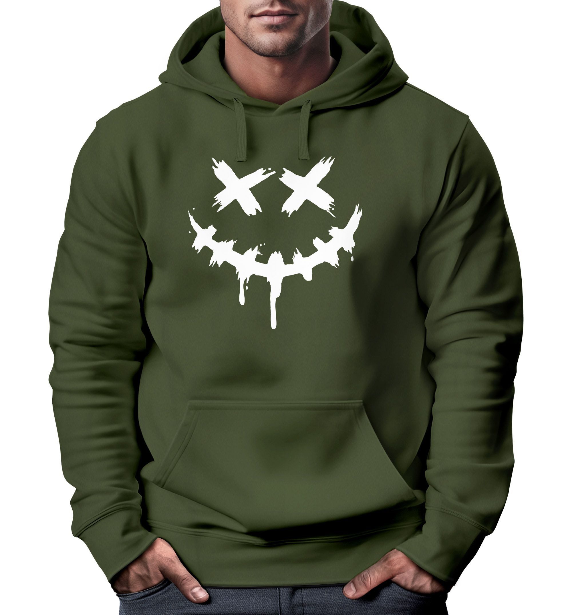 Neverless Hoodie Hoodie Herren Bedruckt Techwear Fashion Streetstyle Smiling Face