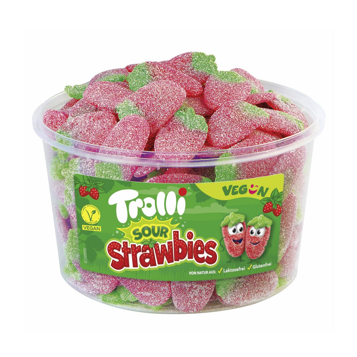 TROLLI Süßigkeit, Trolli Sour Strawbies 150 Stück vegan fruchtig-sauer Packung 1320g