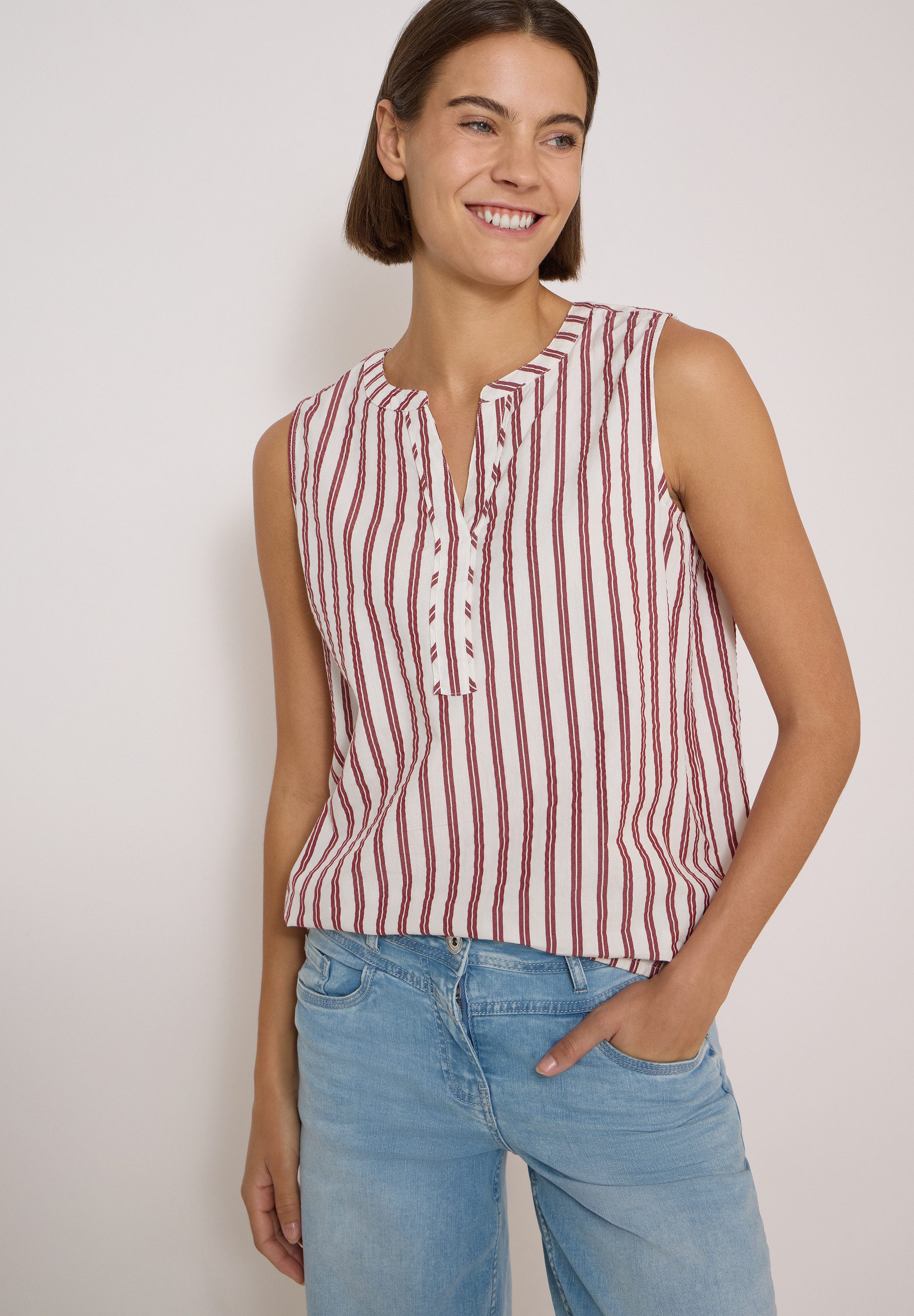 CECIL Blusentop mit gestreiftem Seersucker-Look