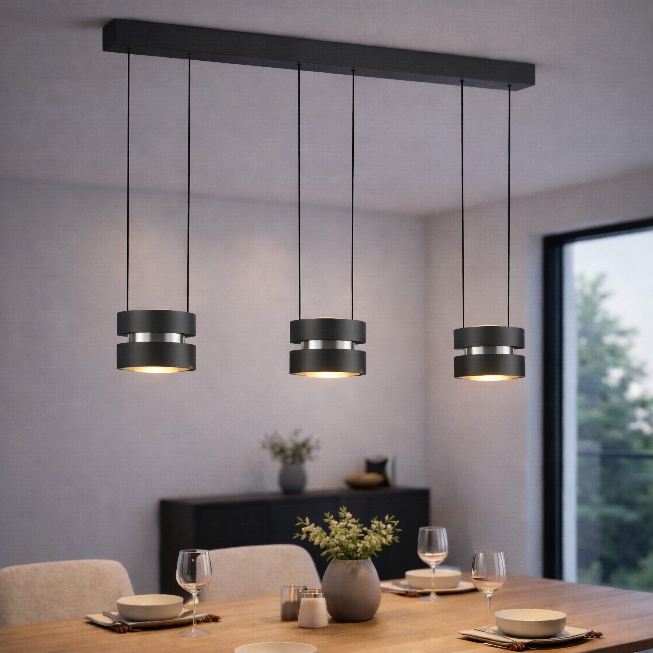 lumiCouture LED Pendelleuchte Glow Sphere, Memoryfunktion, mehrere Helligkeitsstufen, LED fest integriert, Warmweiß, 2700 K, Up Downlight, Aluminium/Glas, schwarz