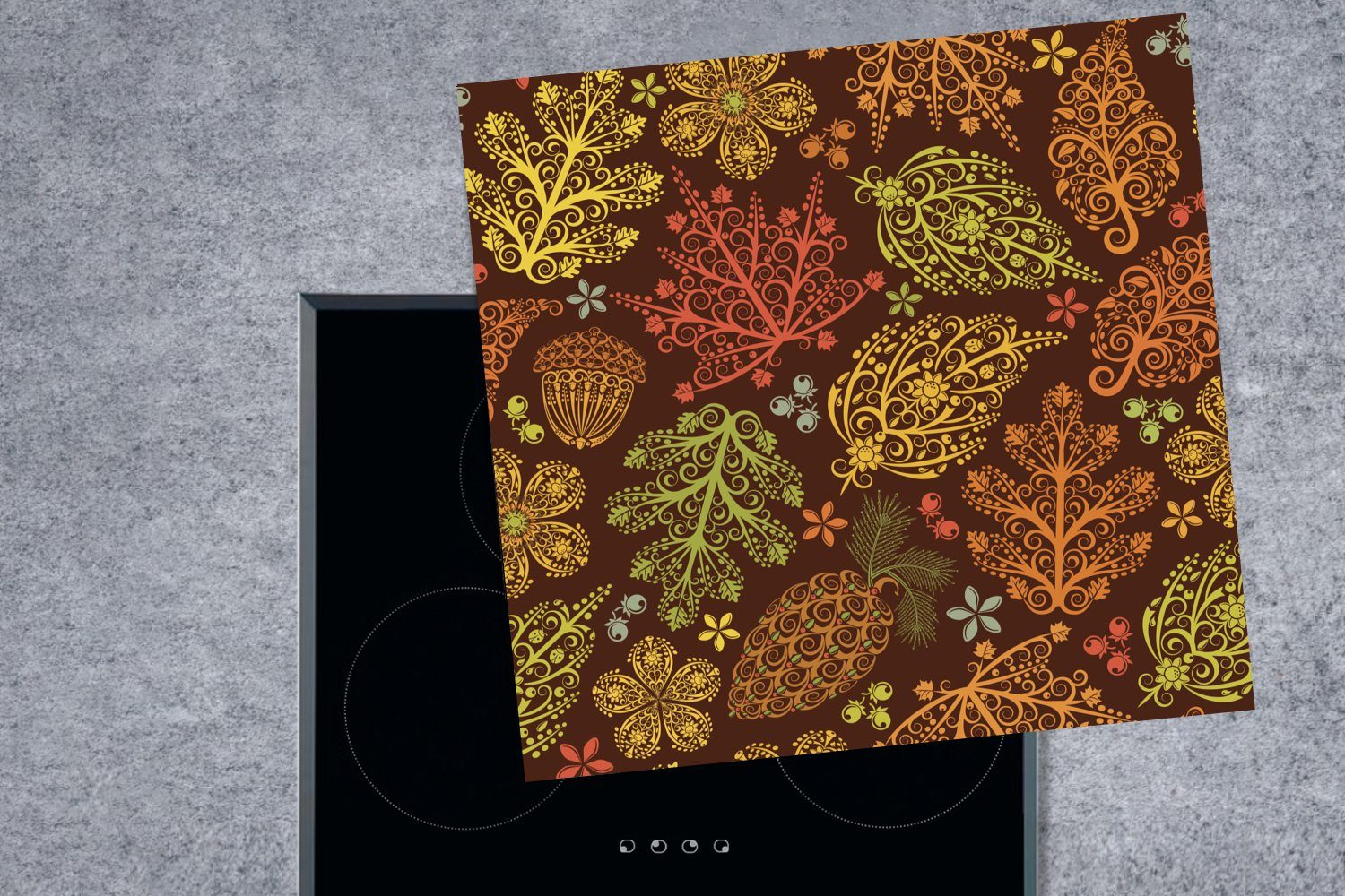 - für Arbeitsplatte 78x78 Farben, Muster küche Ceranfeldabdeckung, cm, tlg), Laub Herbst Herdblende-/Abdeckplatte (1 - - Vinyl, MuchoWow