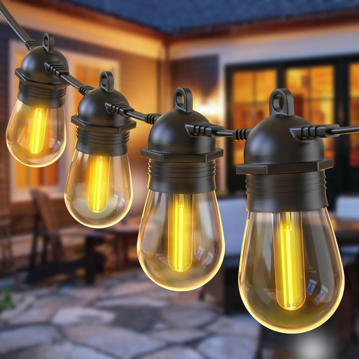 Quntis Lichterkette LED Lichterkette Outdoor 16/31m Balkonlampen Gartenlampen erweiterbare, Lichterketten mit Steckdosen für Balkon Party Halloween Weihnachtsdeko