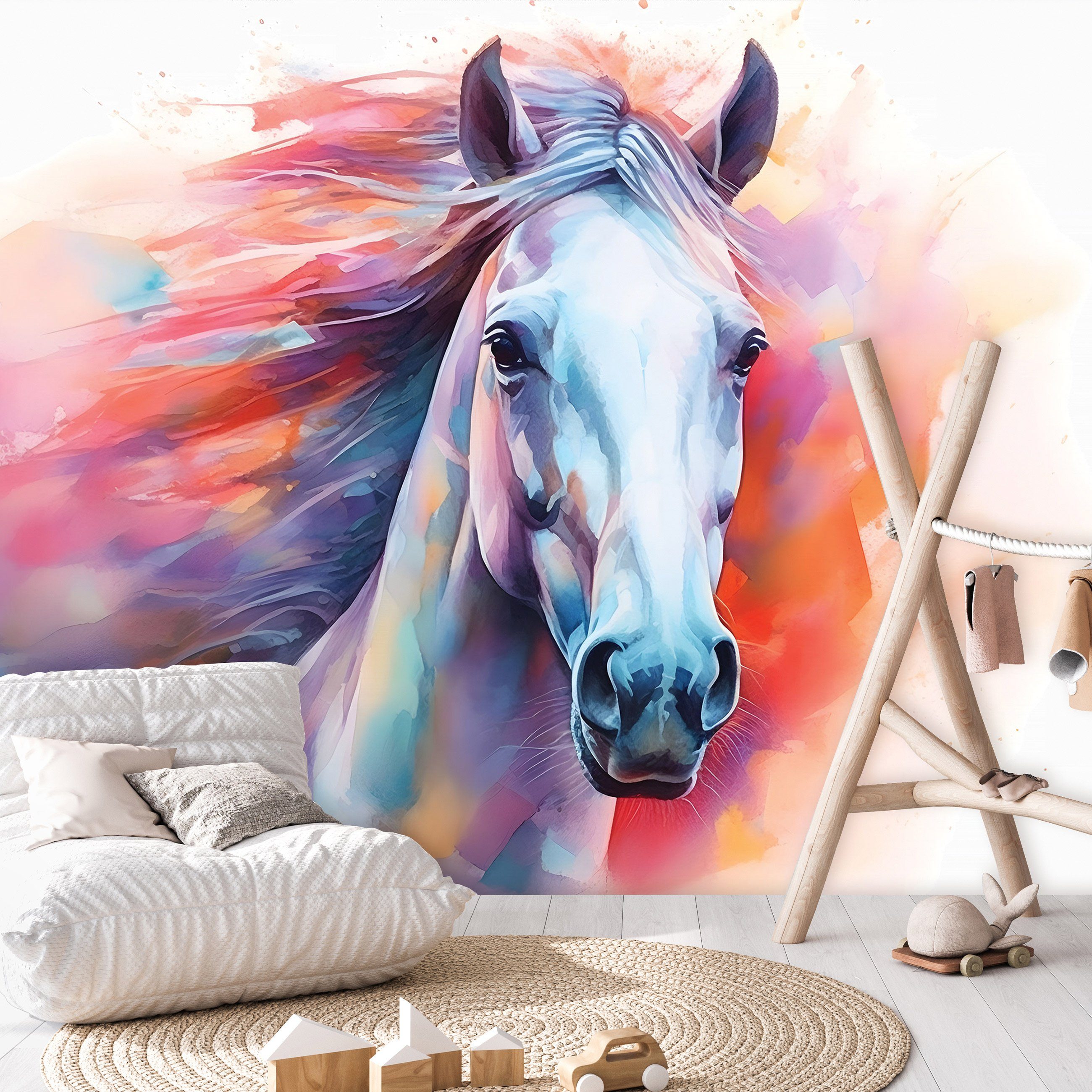 Vliestapete Pastell Pferd Wandtapete, Tiere, inklusive Vlies Vlies Motivtapete Schlafzimmer Vinyl, Glatt Kleister Aquarell Wallarena Struktur Fototapete Tapete Tapete Wohnzimmer